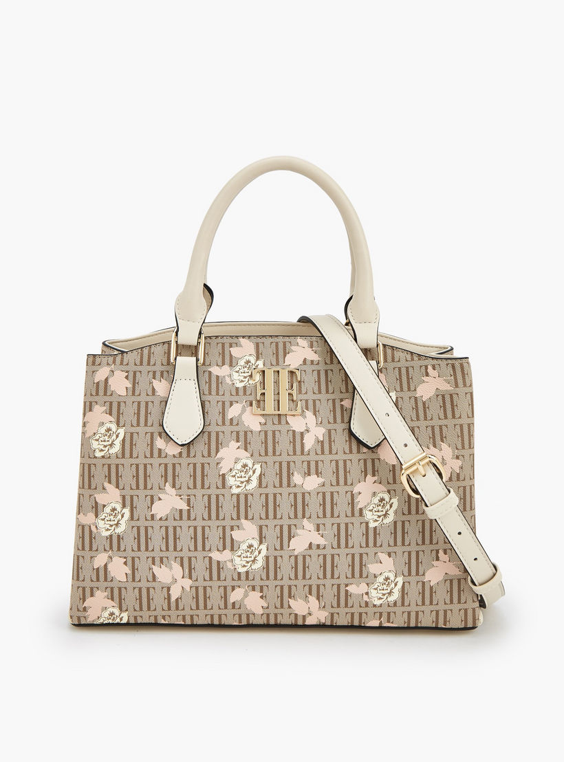 شنطة ساتشل بطبعات مونوجرام وزهور مع حزام قابل للفصل من إيل-women-bagsandwallets-handbags-image-1