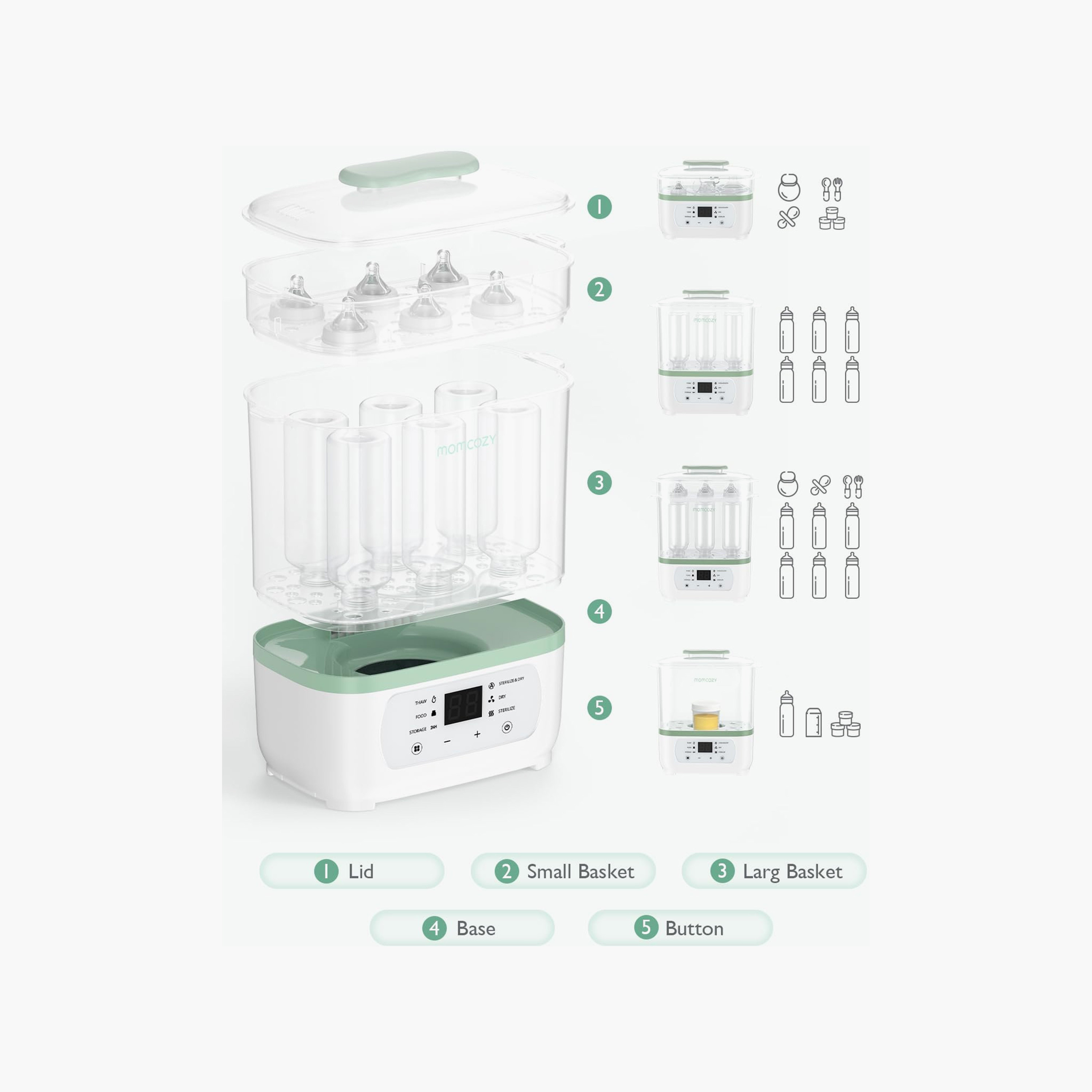 جهاز تعقيم وتجفيف الرضّاعات 8 في 1 مع تعقيم متعدد المراحل من مومكوزي-baby-feeding-sterilizersandwarmers-image-8