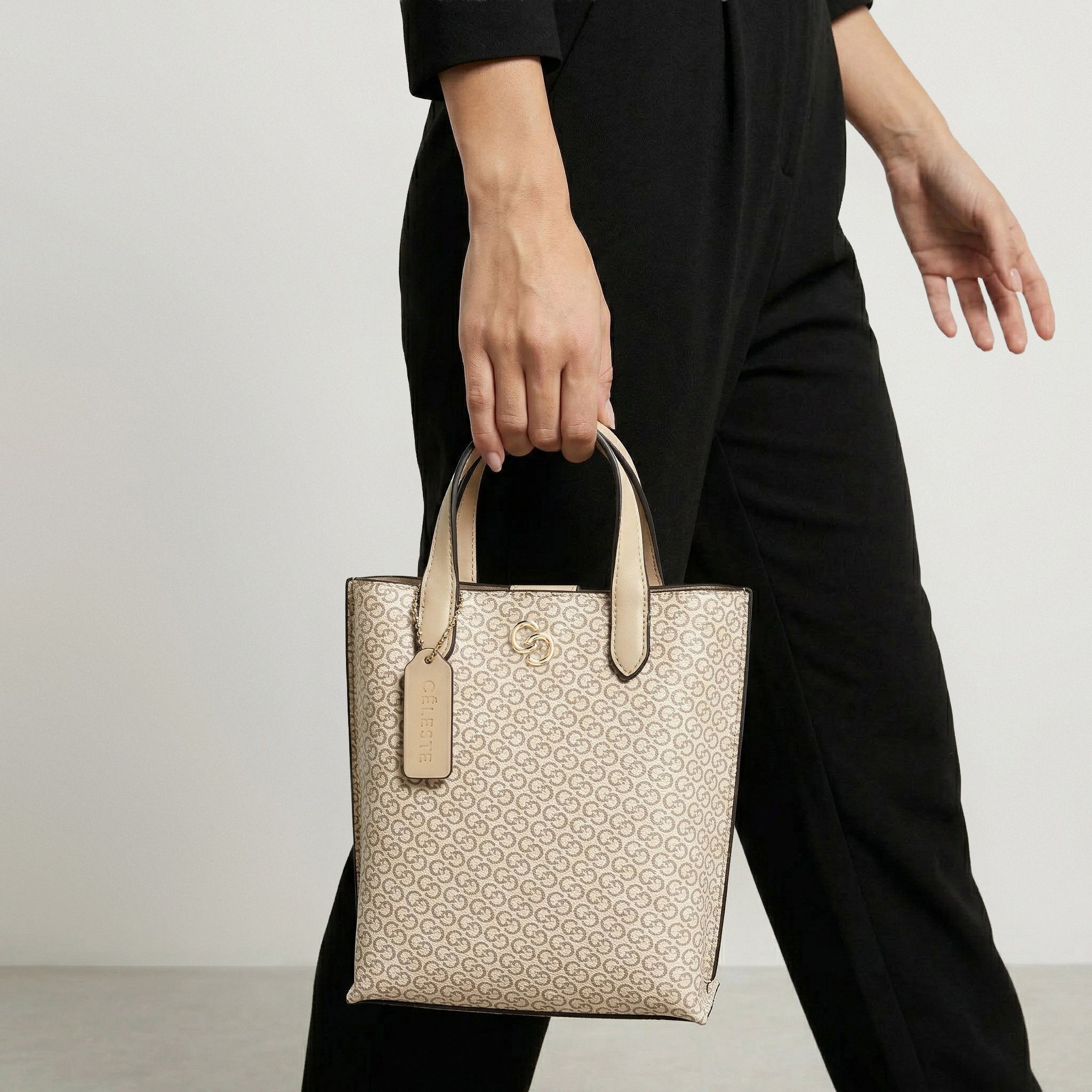 Celeste Monogram Print Tote Bag with Double Handle-women-bagsandwallets-handbags-image-1