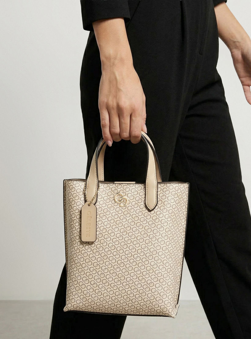 Celeste Monogram Print Tote Bag with Double Handle-women-bagsandwallets-handbags-image-1