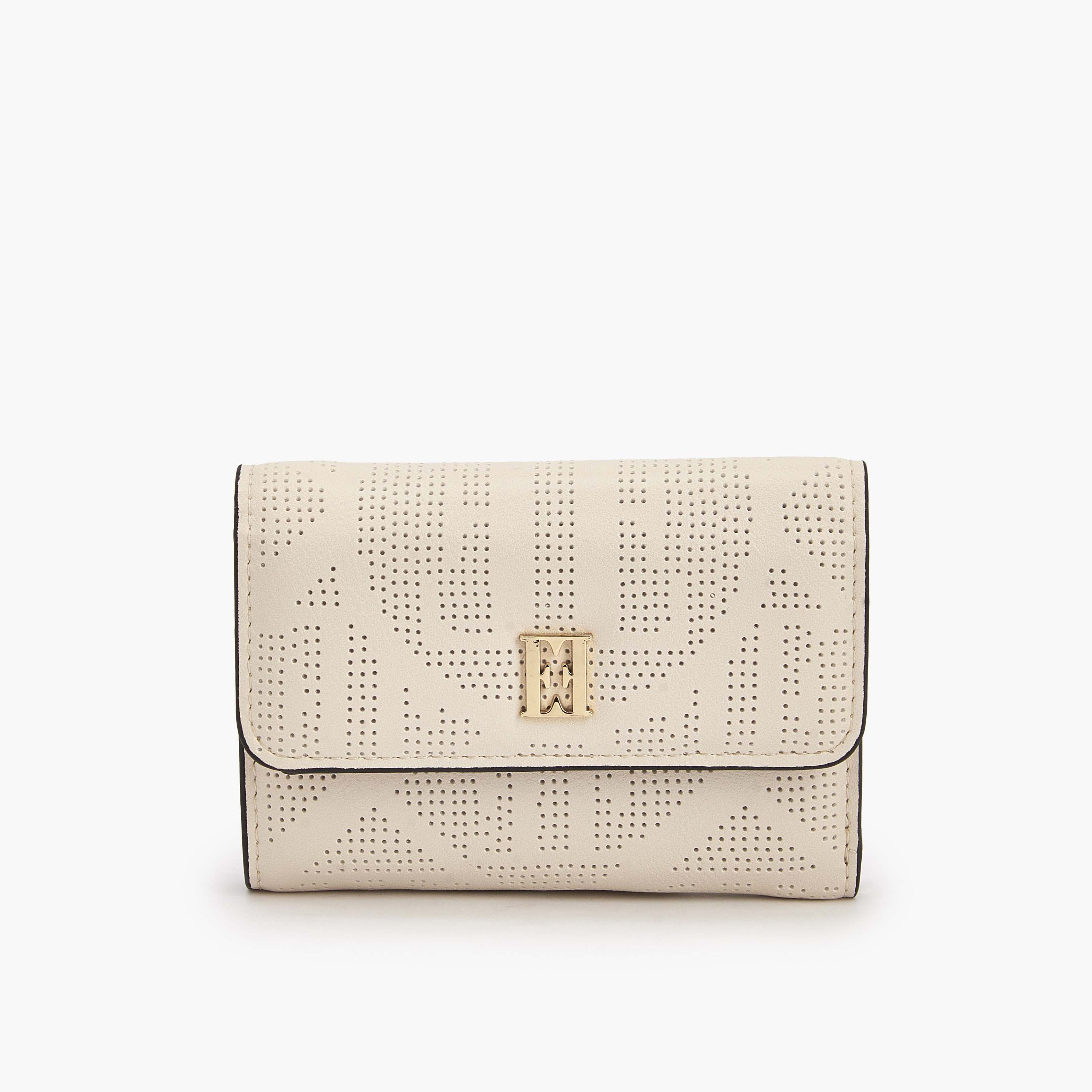 Elle Perforated Wallet with Snap Button Closure-women-bagsandwallets-wallets-image-1