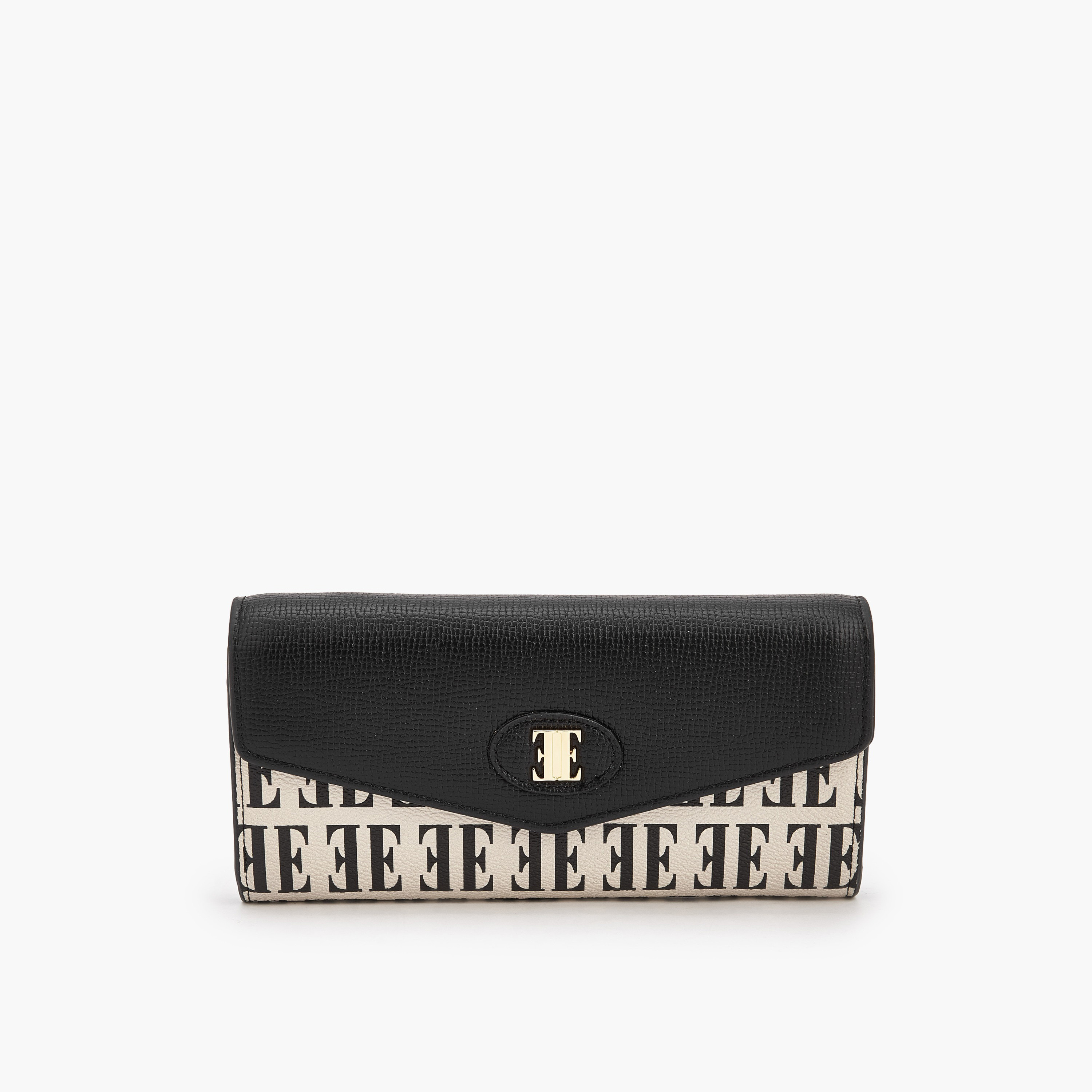 Elle Monogram Print Wallet with Snap Button Closure-women-bagsandwallets-wallets-image-1