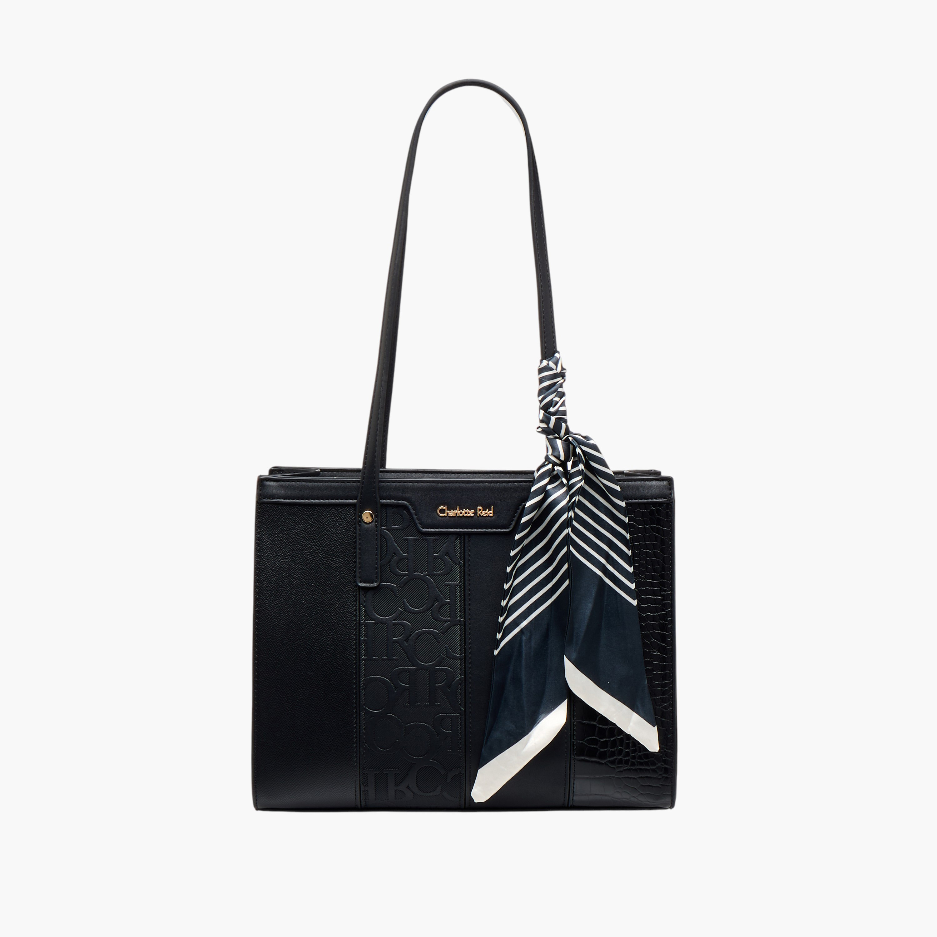 Charlotte Reid Monogram Panelled Tote Bag with Scarf Detail-women-bagsandwallets-handbags-image-1