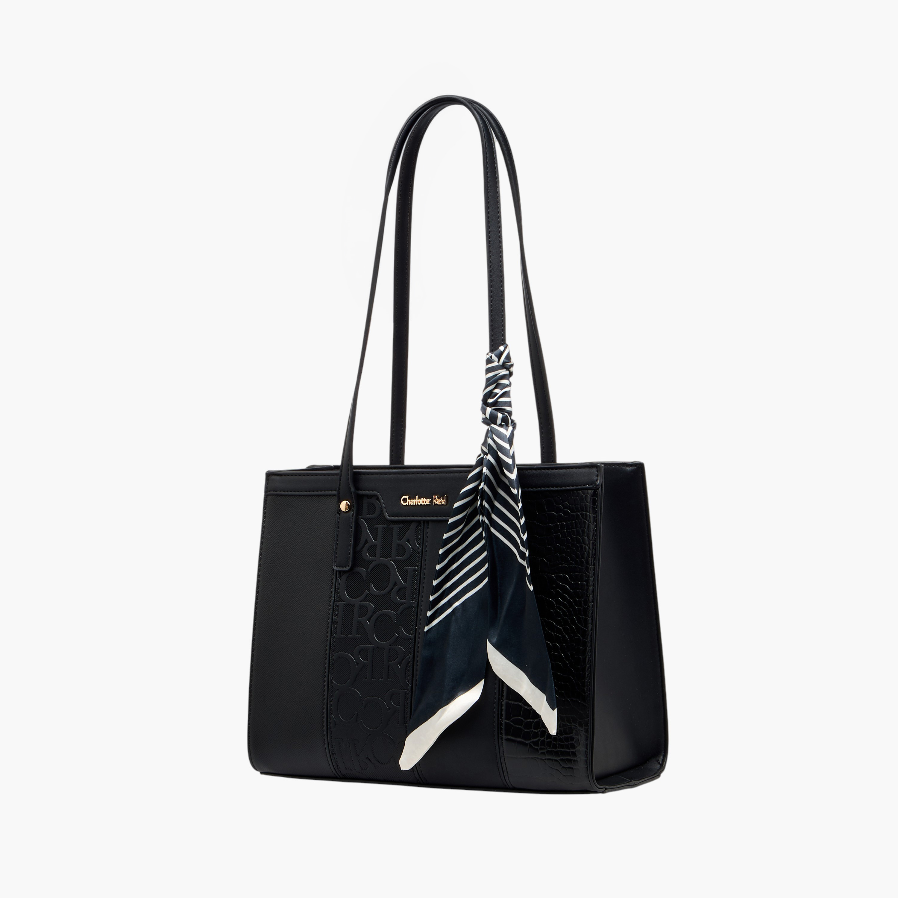Charlotte Reid Monogram Panelled Tote Bag with Scarf Detail-women-bagsandwallets-handbags-image-3