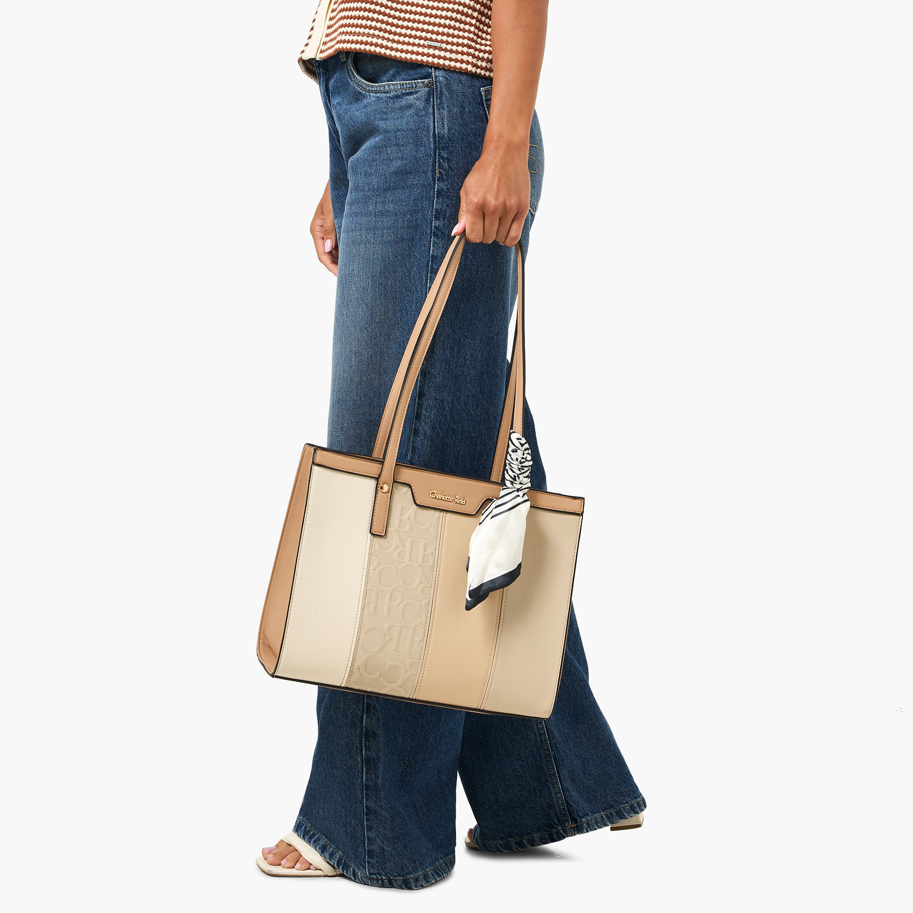 Charlotte Reid Monogram Panelled Tote Bag with Scarf Detail-women-bagsandwallets-handbags-image-2