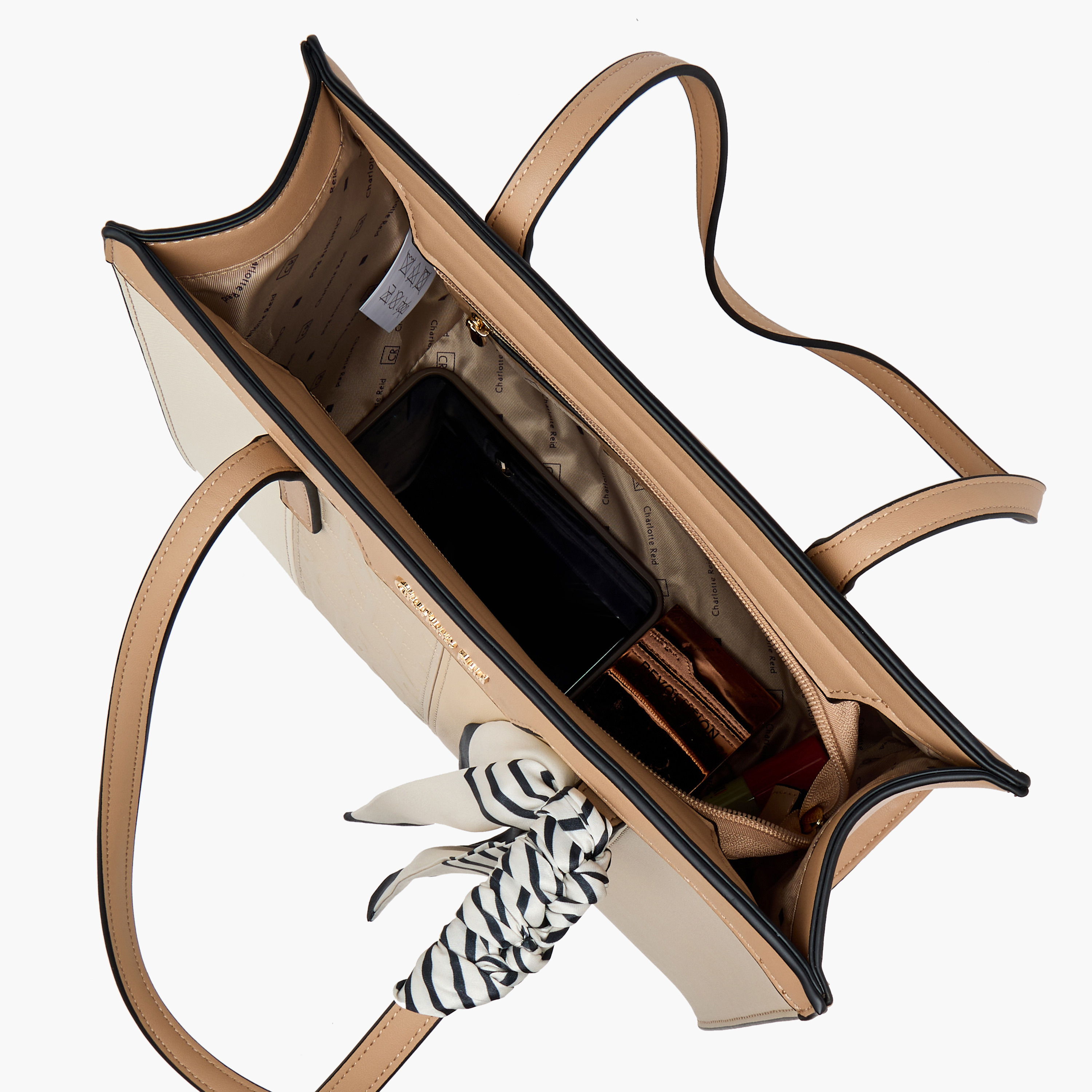 Charlotte Reid Monogram Panelled Tote Bag with Scarf Detail-women-bagsandwallets-handbags-image-8