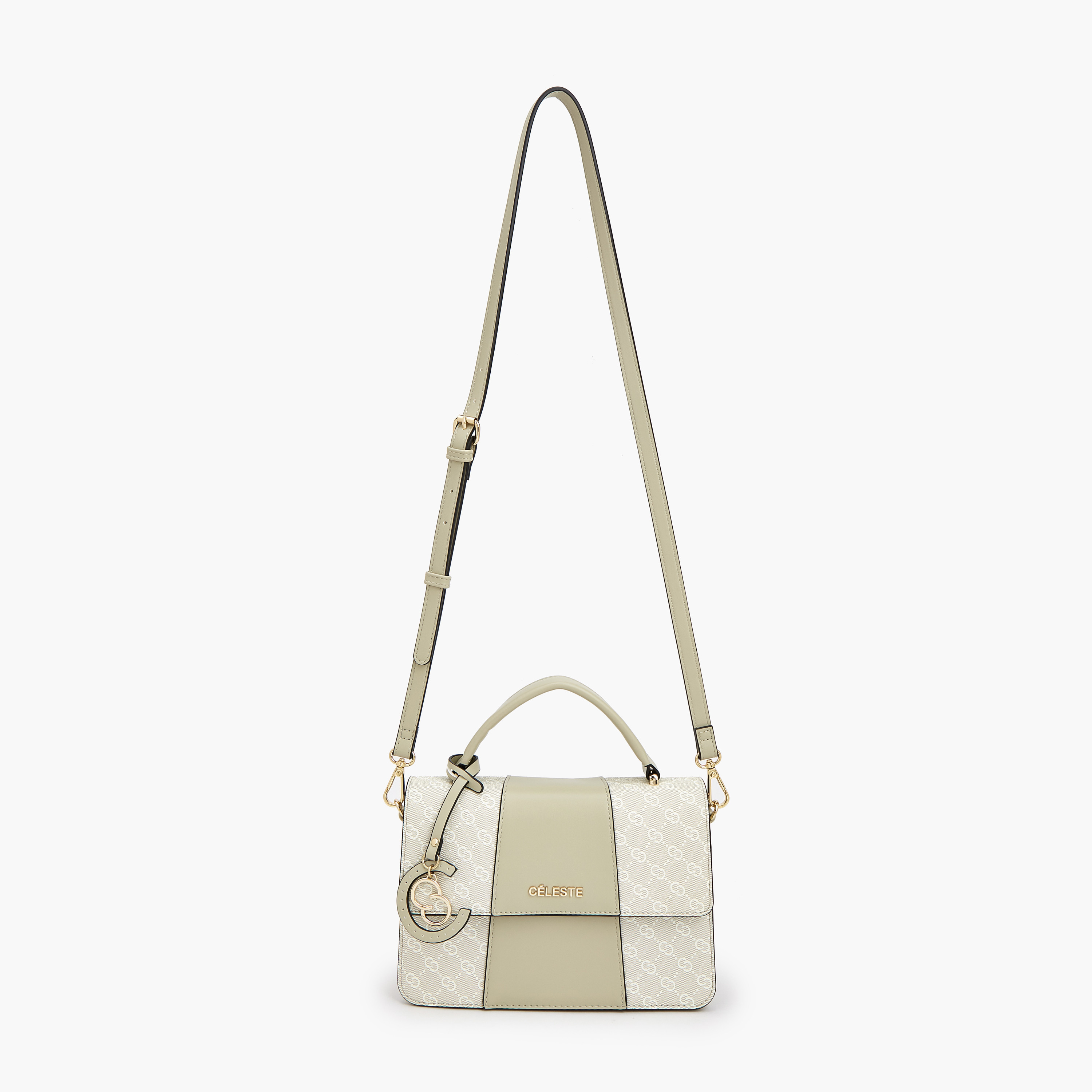 Celeste Monogram Print Satchel Bag with Flap Closure-women-bagsandwallets-handbags-image-2