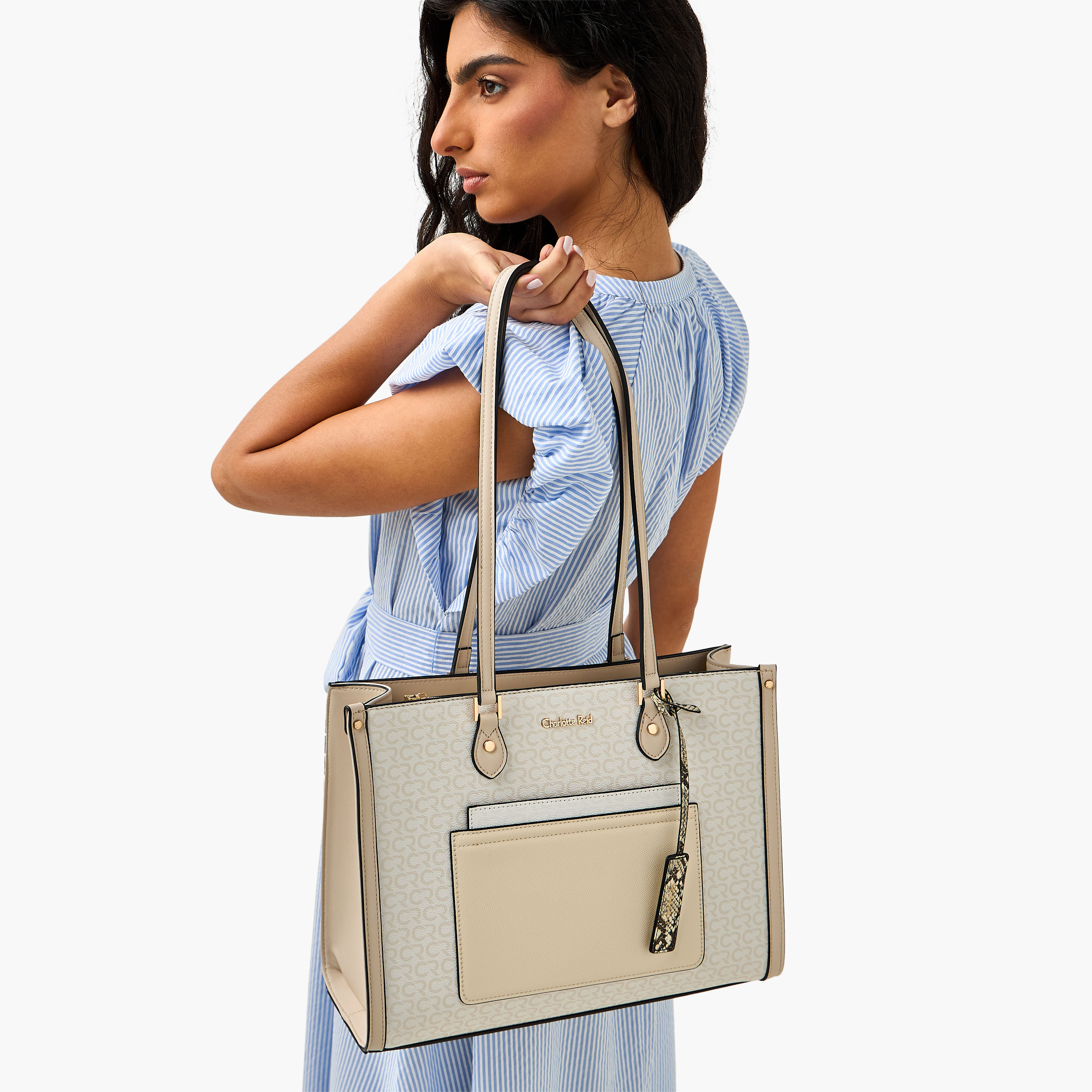 Charlotte Reid Monogram Print Tote Bag with Double Handle-women-bagsandwallets-handbags-image-2
