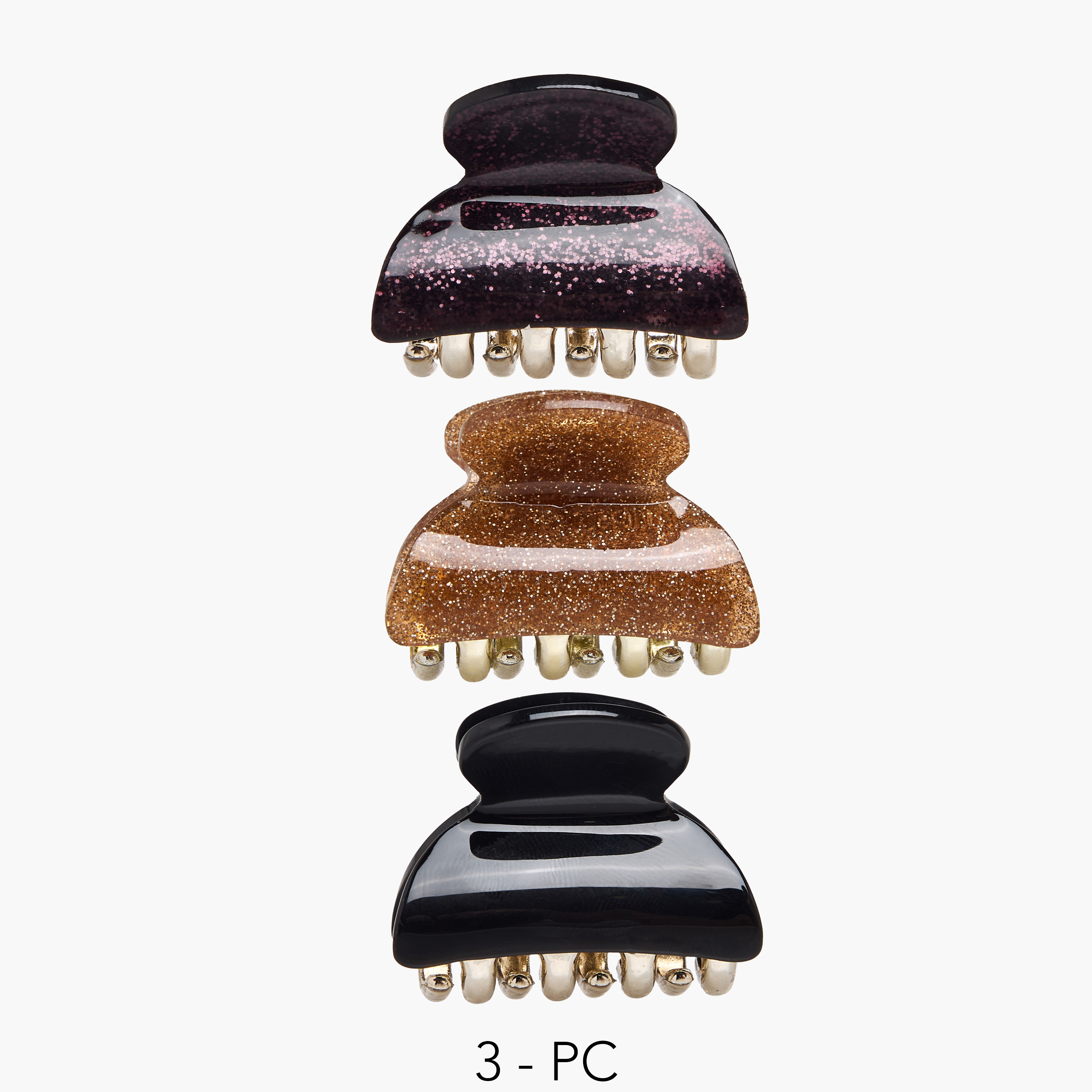 Pack of 3 Curved Hair Clamp with Glitter Finish-women-hairaccessories-clamps-image-1