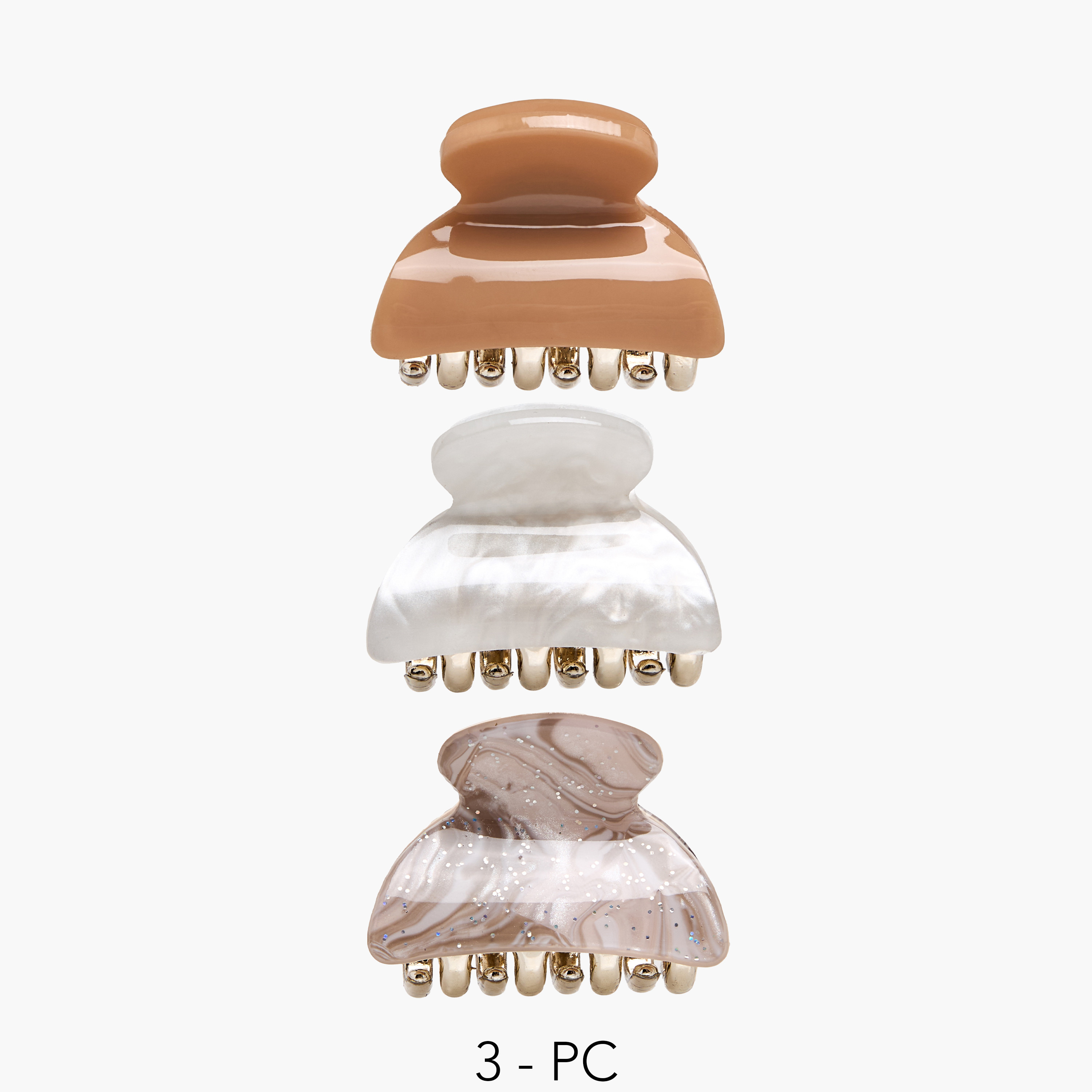 Pack of 3 Curved Shape Hair Clamps with Marble Design-women-hairaccessories-clamps-image-6