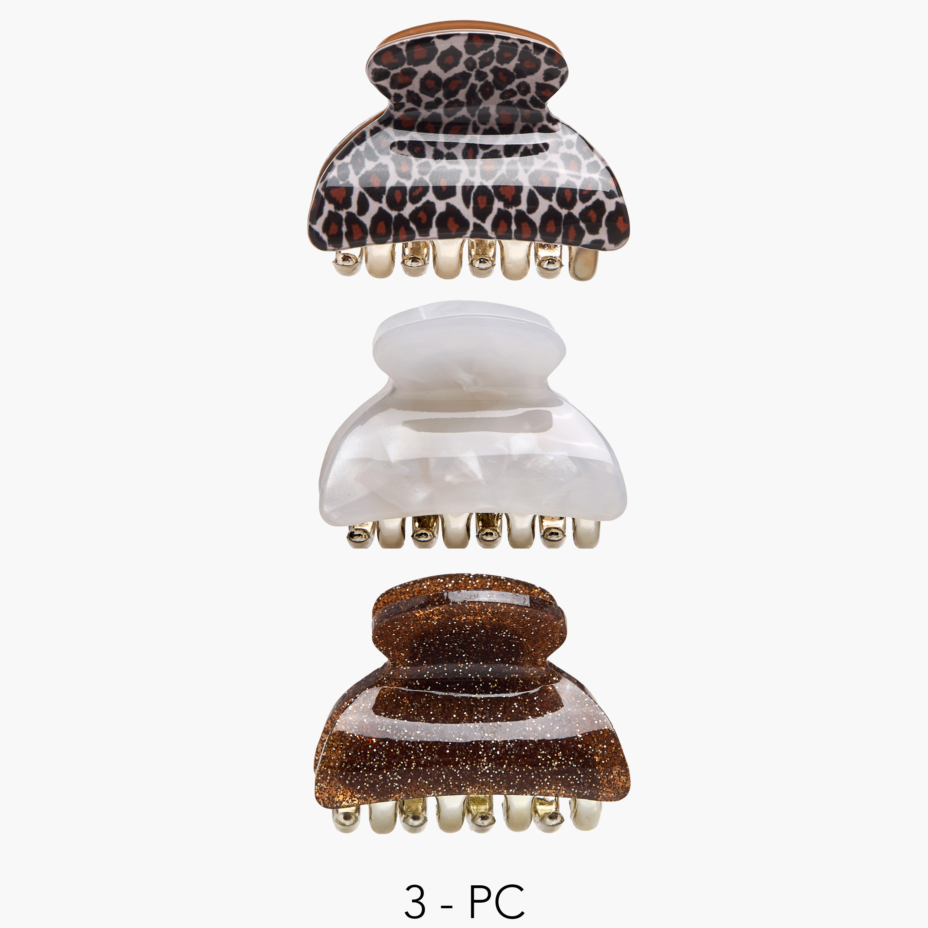 Pack of 3 Curved Hair Clamp with Glitter Finish-women-hairaccessories-clamps-image-1