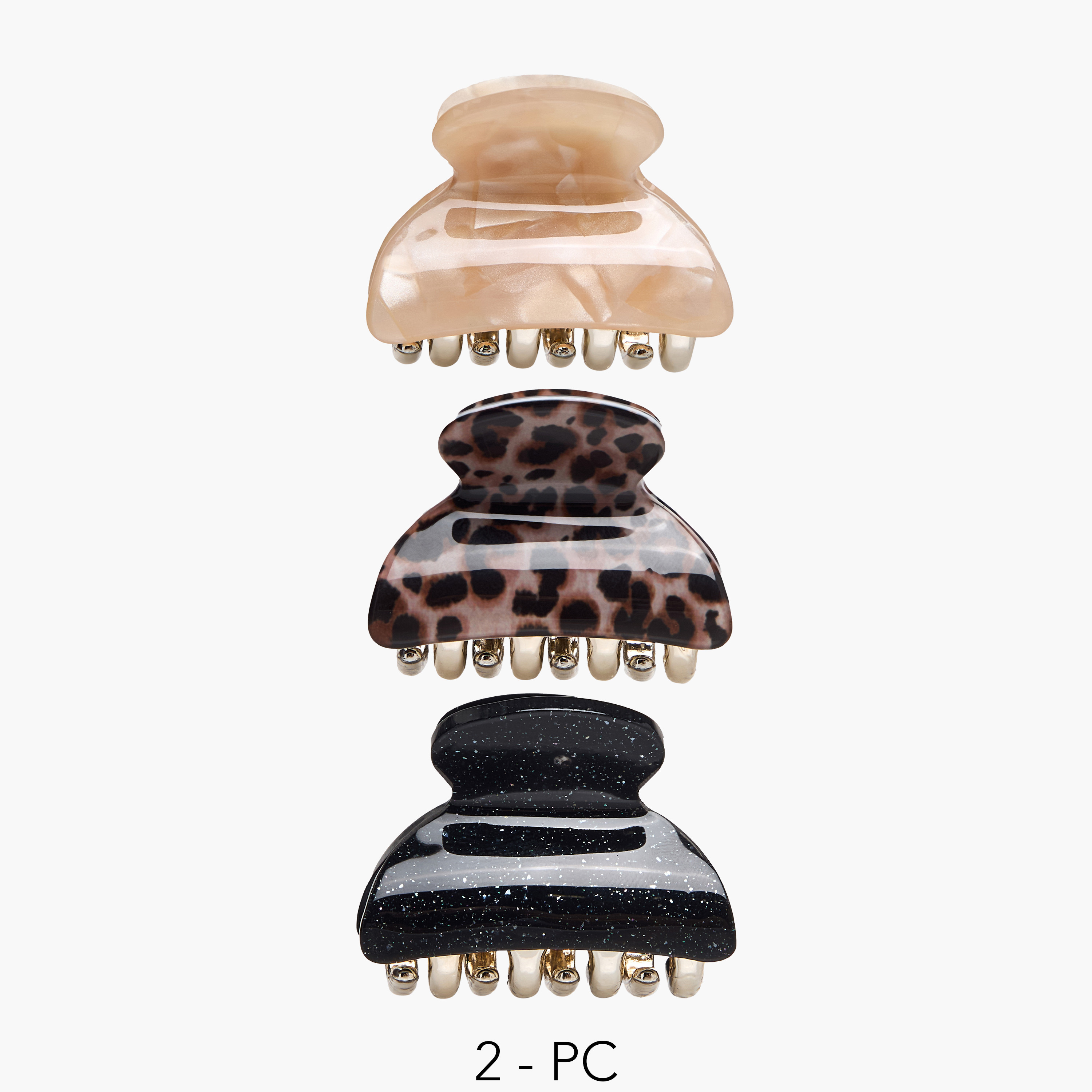 Pack of 3 Curved Hair Clamp with Glitter Finish-women-hairaccessories-clamps-image-1