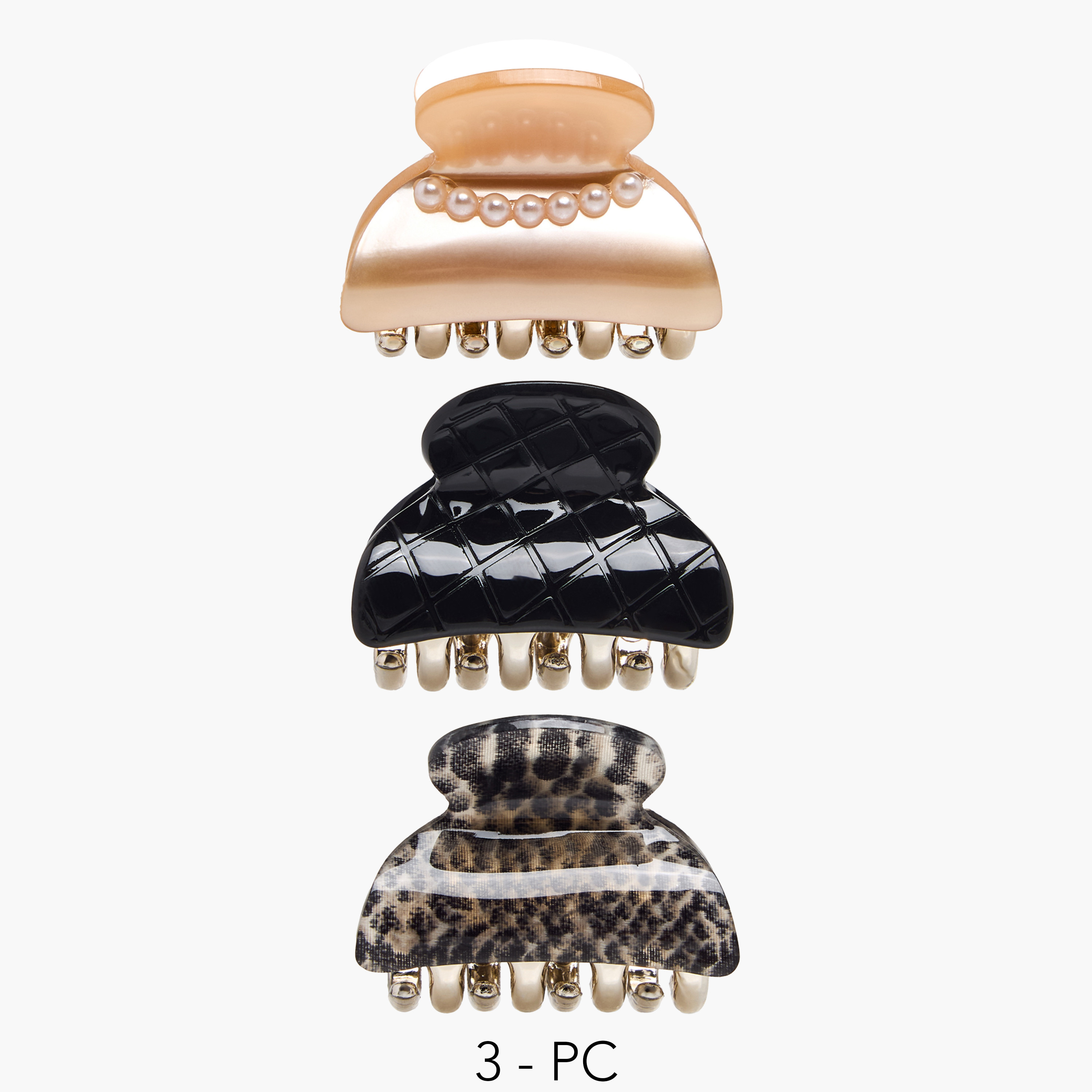 Pack of 3 Curved Hair Clamp with Assorted Design-women-hairaccessories-clamps-image-1