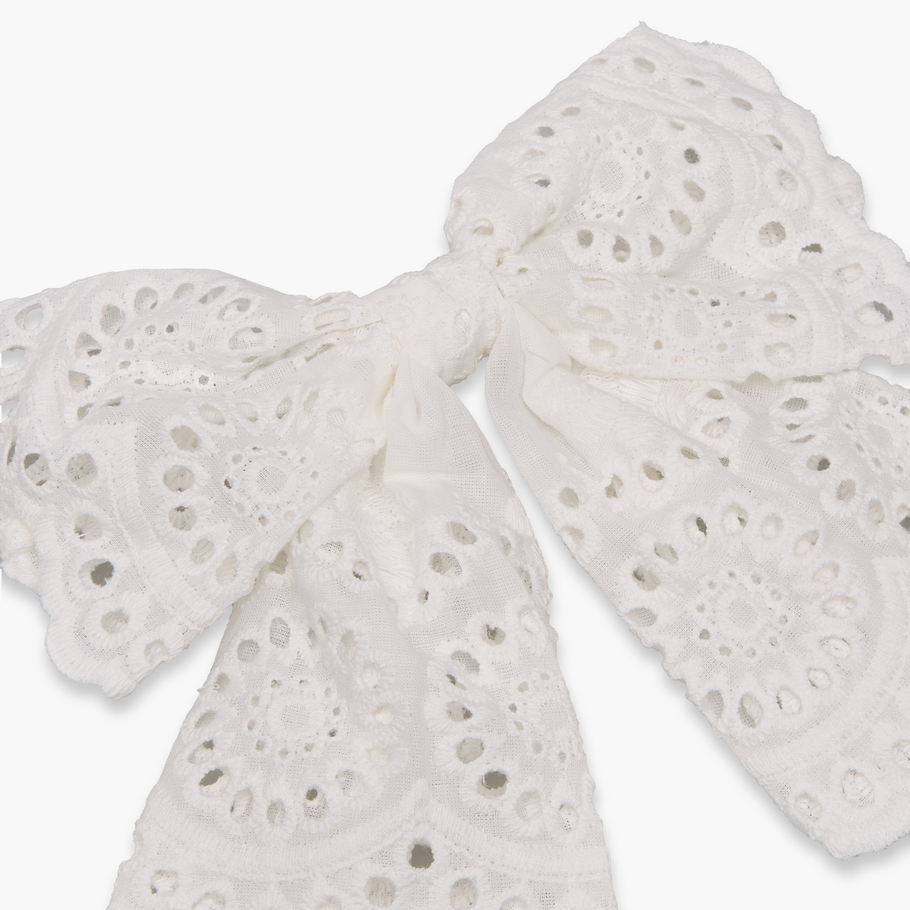 Bow Shaped Barrette Hair Clip with Schiffli Texture-women-hairaccessories-clips-image-2