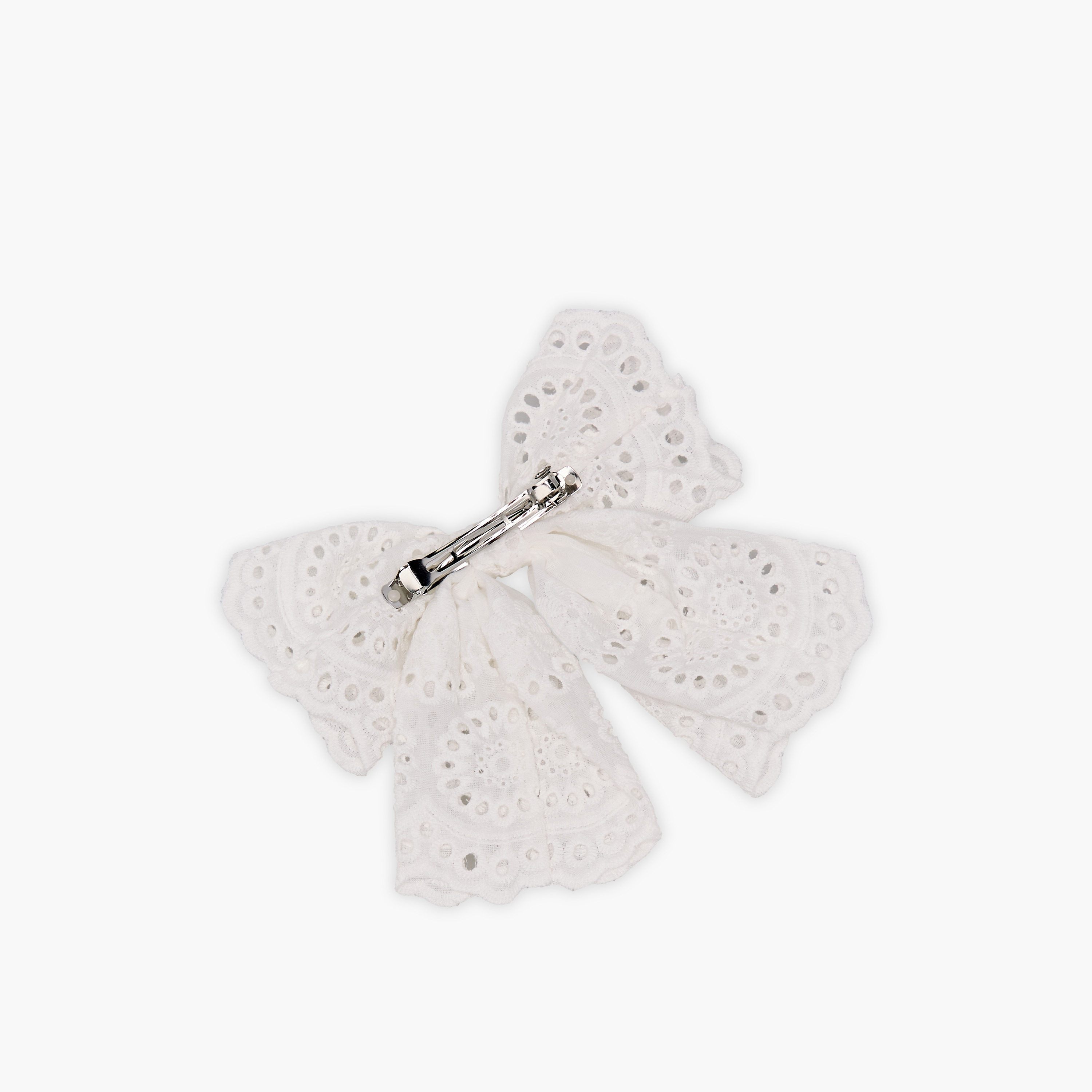 Bow Shaped Barrette Hair Clip with Schiffli Texture-women-hairaccessories-clips-image-3