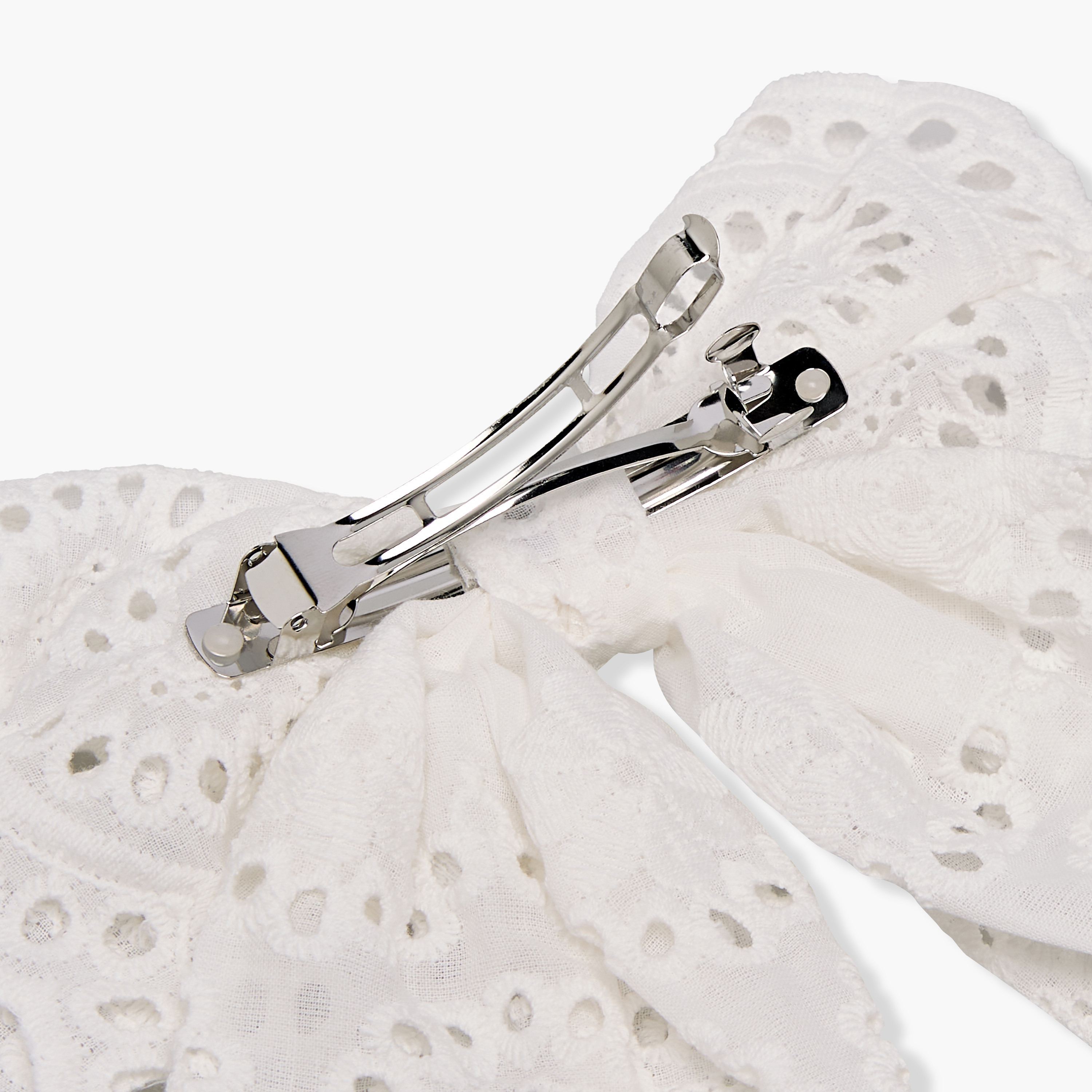 Bow Shaped Barrette Hair Clip with Schiffli Texture-women-hairaccessories-clips-image-4