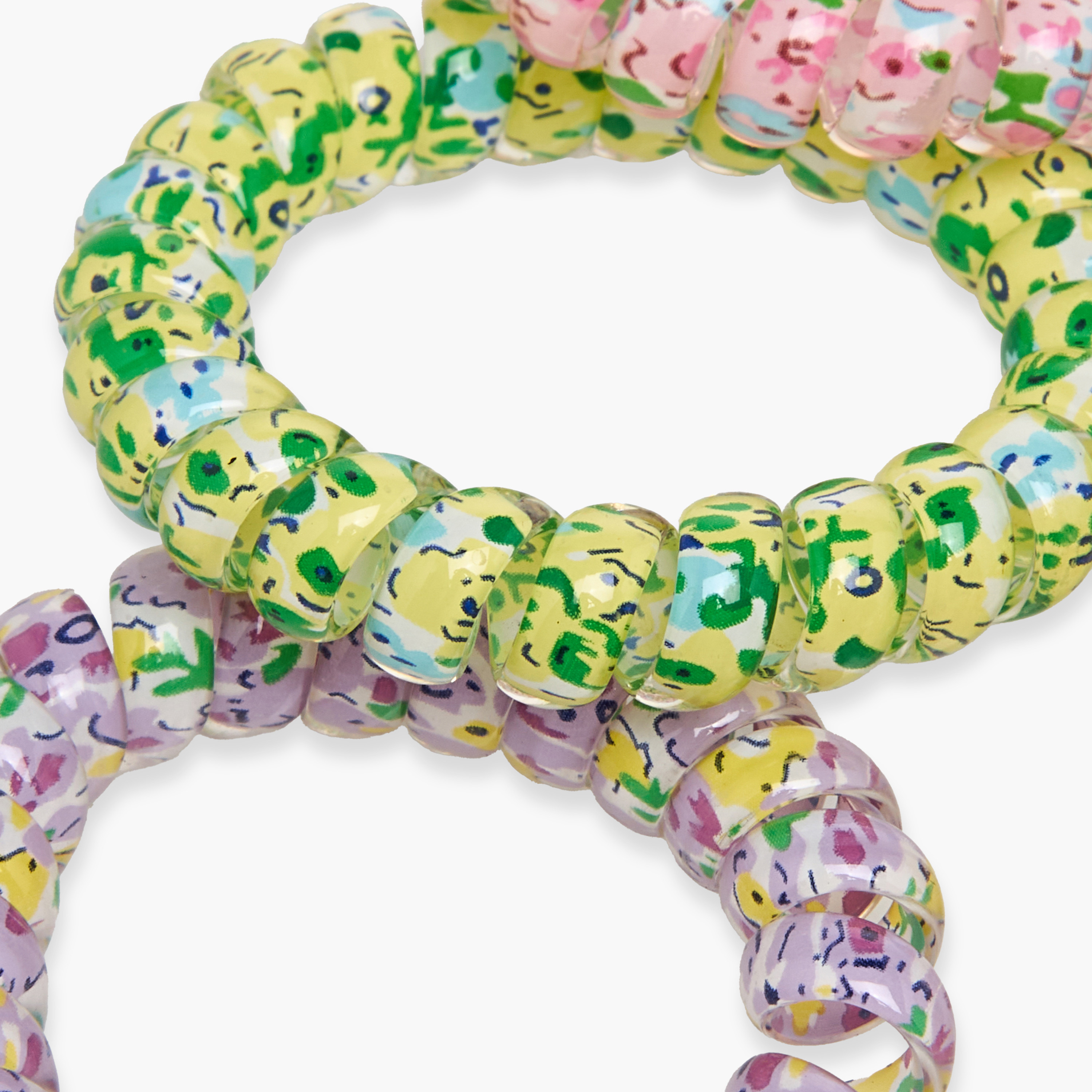 Pack of 5 Floral Print Spiral Hair Tie-women-hairaccessories-bands-image-4