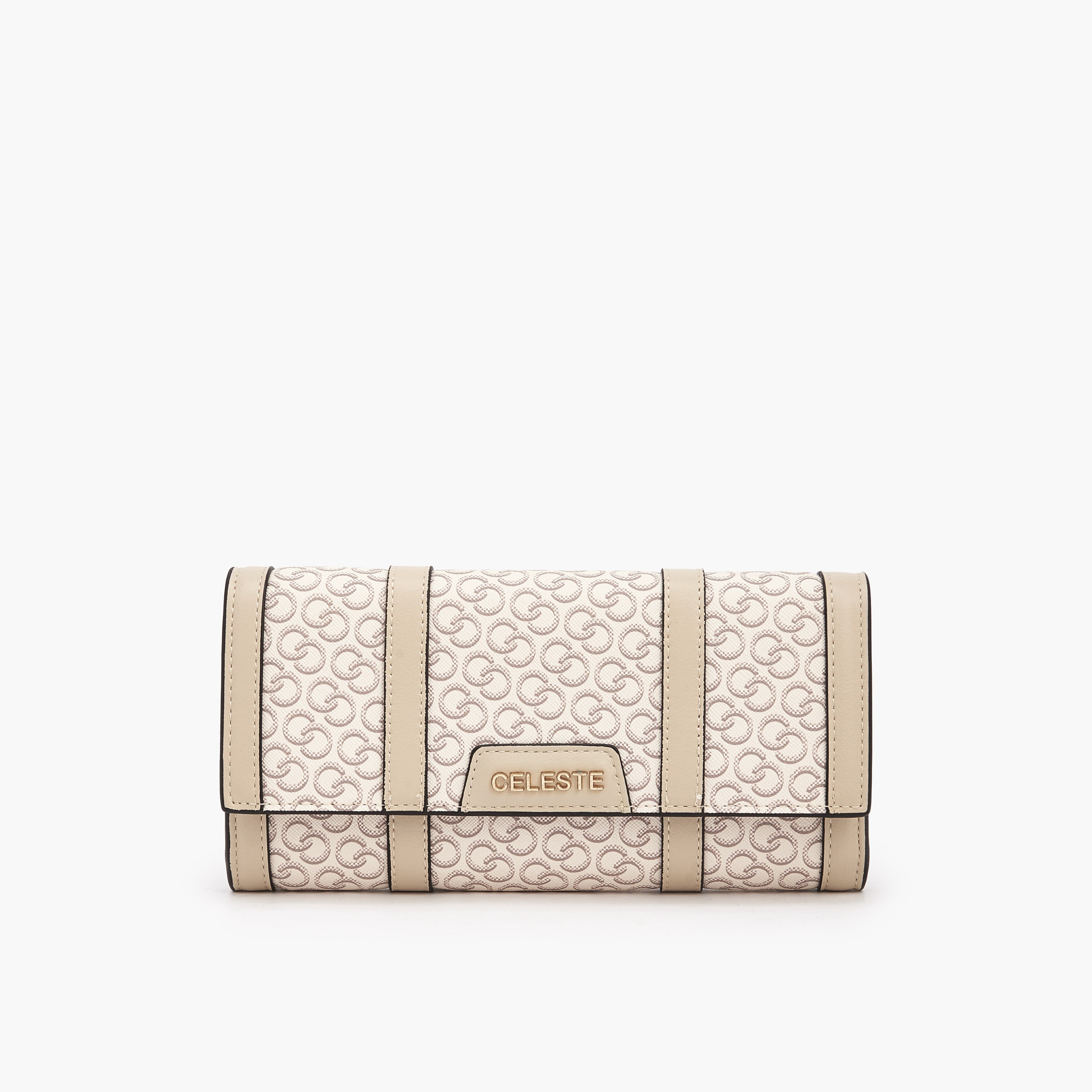 Celeste Monogram Print Wallet with Magnetic Flap Closure-women-bagsandwallets-wallets-image-1