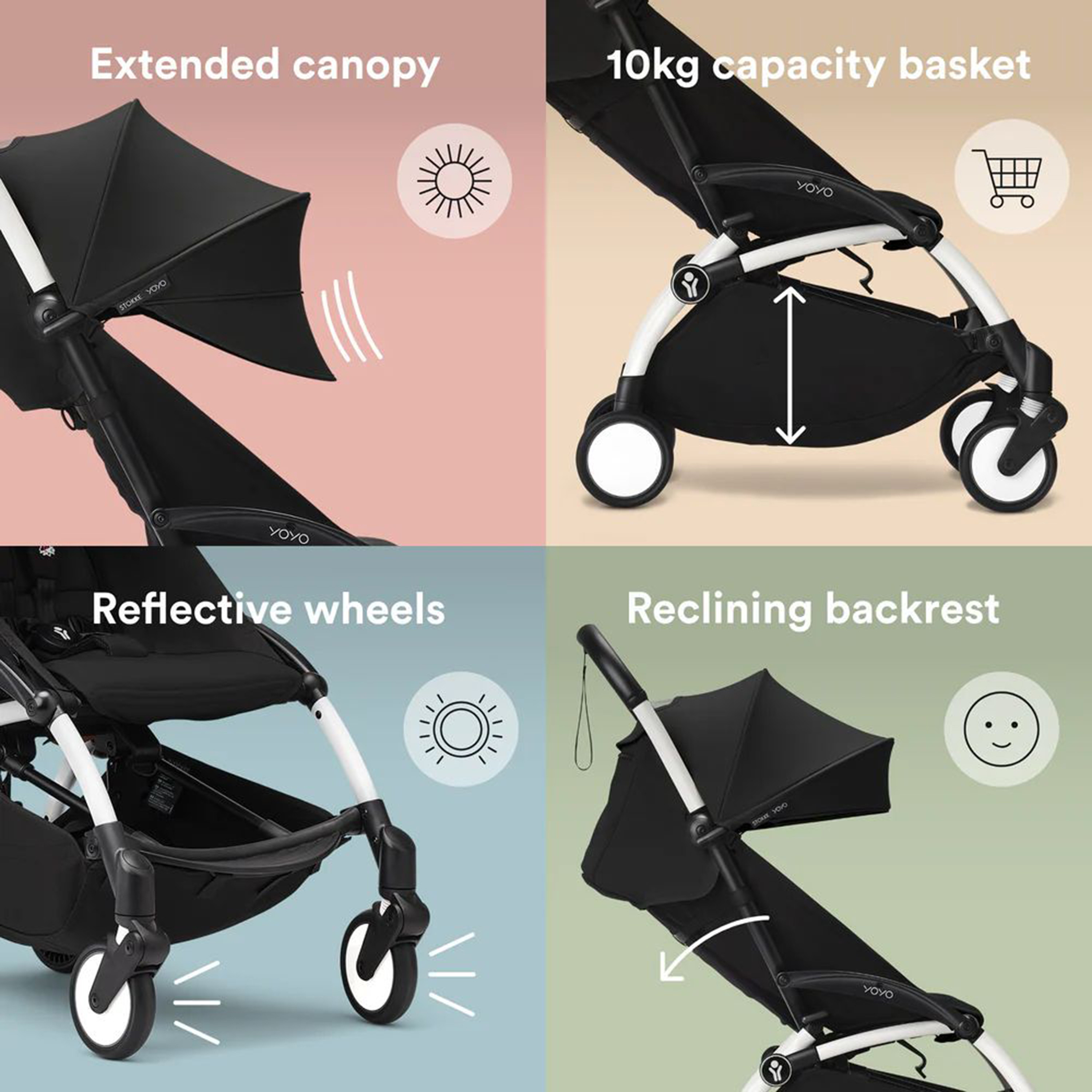 Stokke YOYO 6+ Color Pack -  Seat Pad, Extendable Canopy & Zipped Back Pocket - Zebra-baby-gear-strollersandprams-strollers-image-2