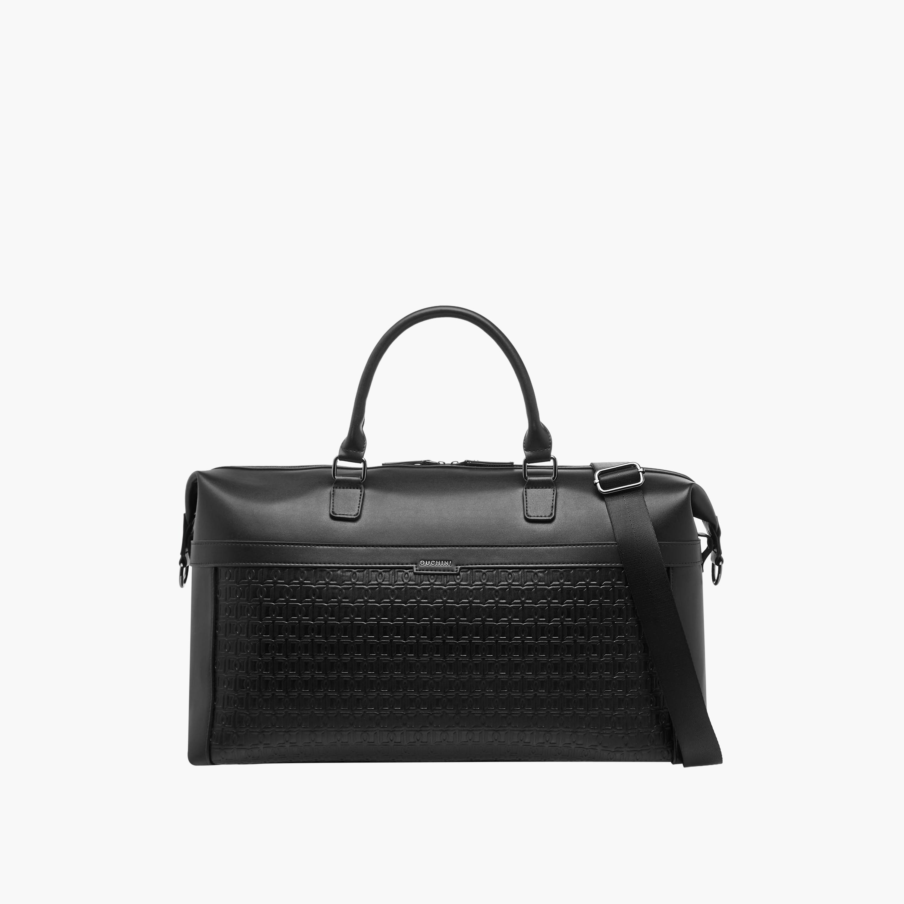 Duchini Monogram Embossed Duffle Bag with Zip Closure and Detachable Strap-travel-luggagesandbags-dufflebags-image-1