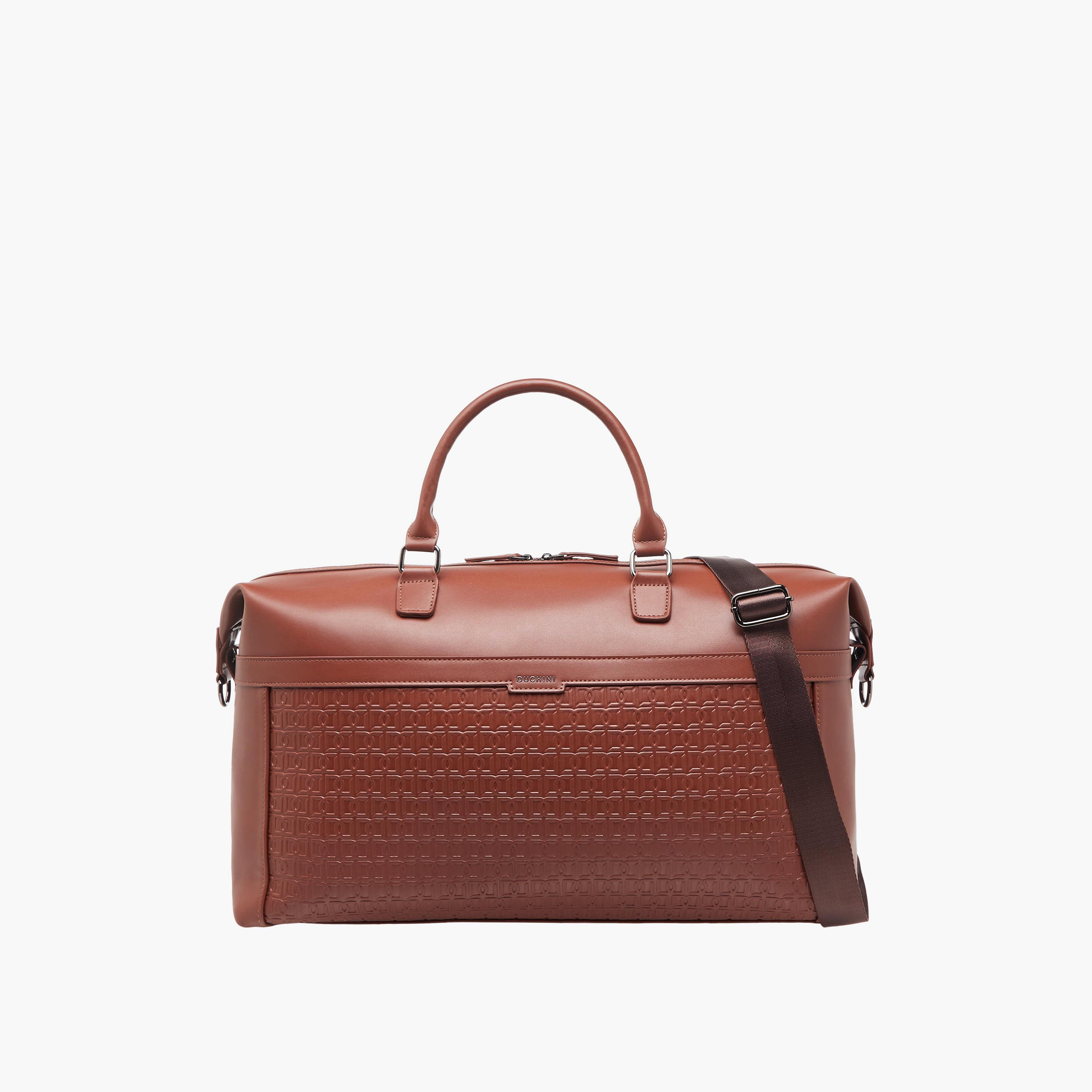 Duchini Monogram Embossed Duffle Bag with Zip Closure and Detachable Strap-travel-luggagesandbags-dufflebags-image-1