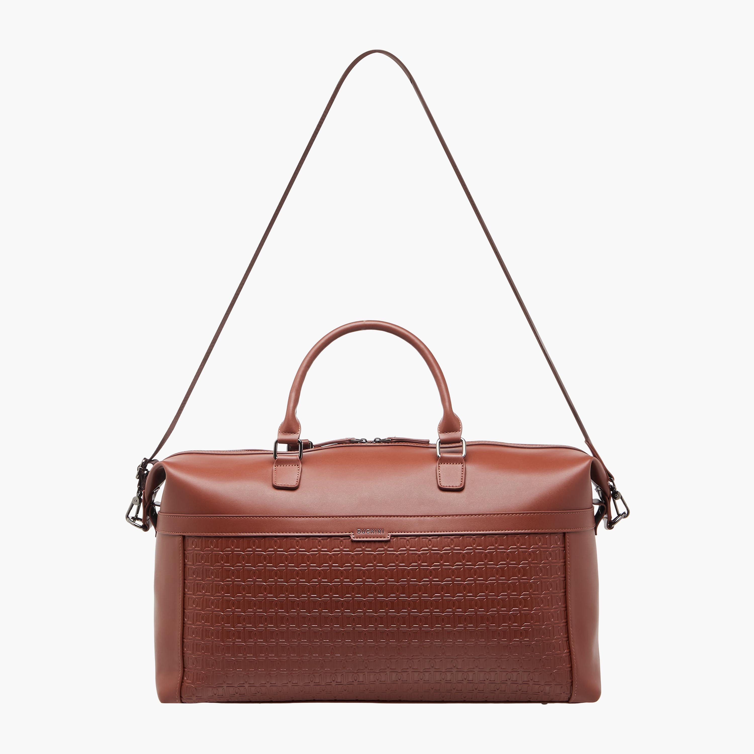 Duchini Monogram Embossed Duffle Bag with Zip Closure and Detachable Strap-travel-luggagesandbags-dufflebags-image-3