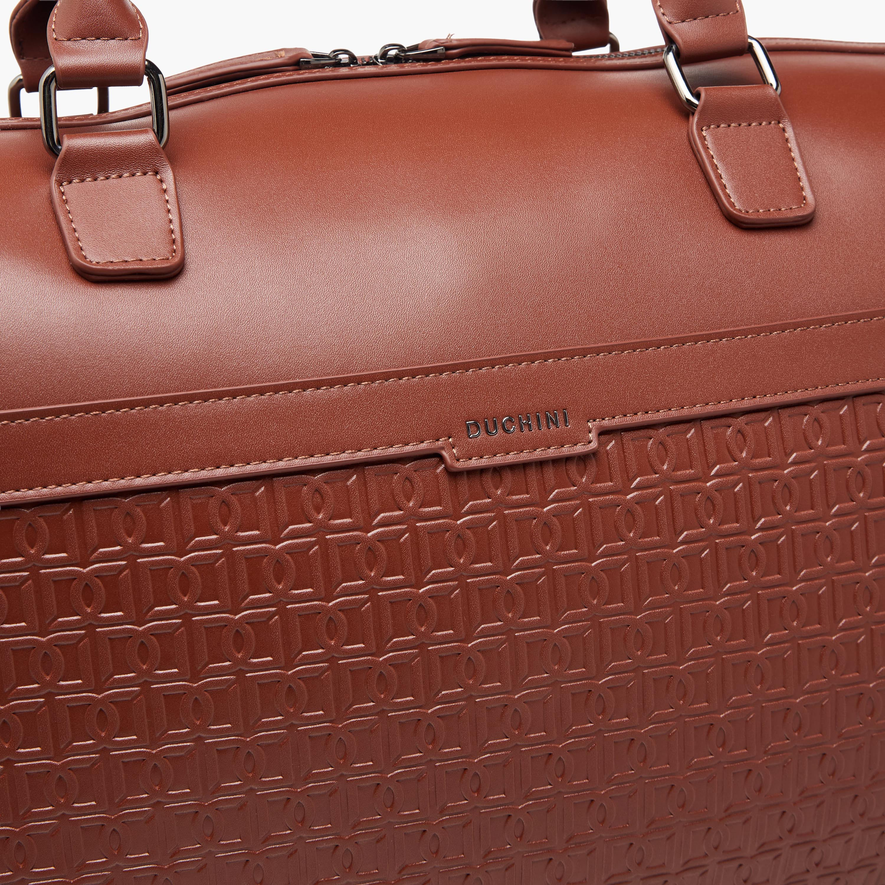Duchini Monogram Embossed Duffle Bag with Zip Closure and Detachable Strap-travel-luggagesandbags-dufflebags-image-5