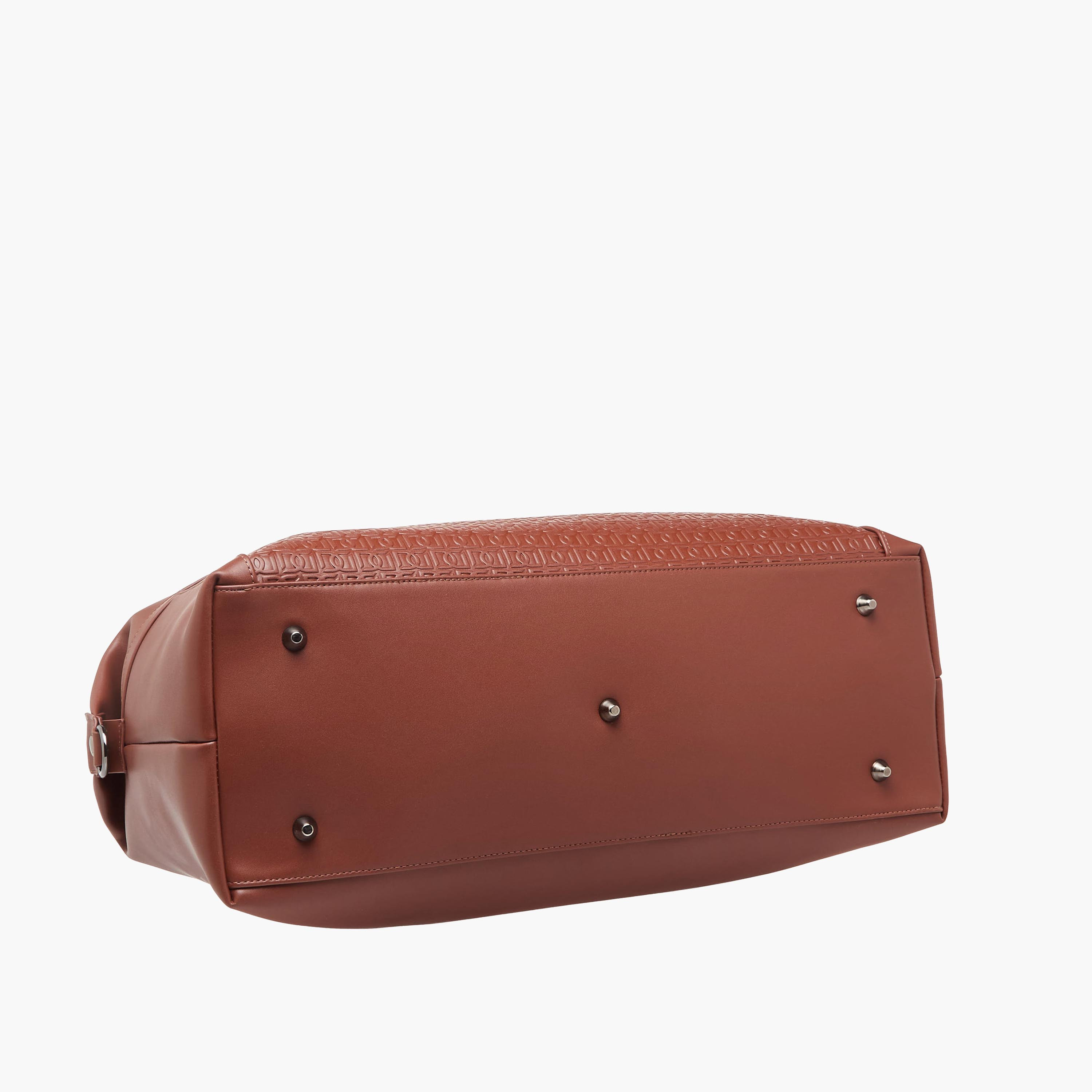 Duchini Monogram Embossed Duffle Bag with Zip Closure and Detachable Strap-travel-luggagesandbags-dufflebags-image-7