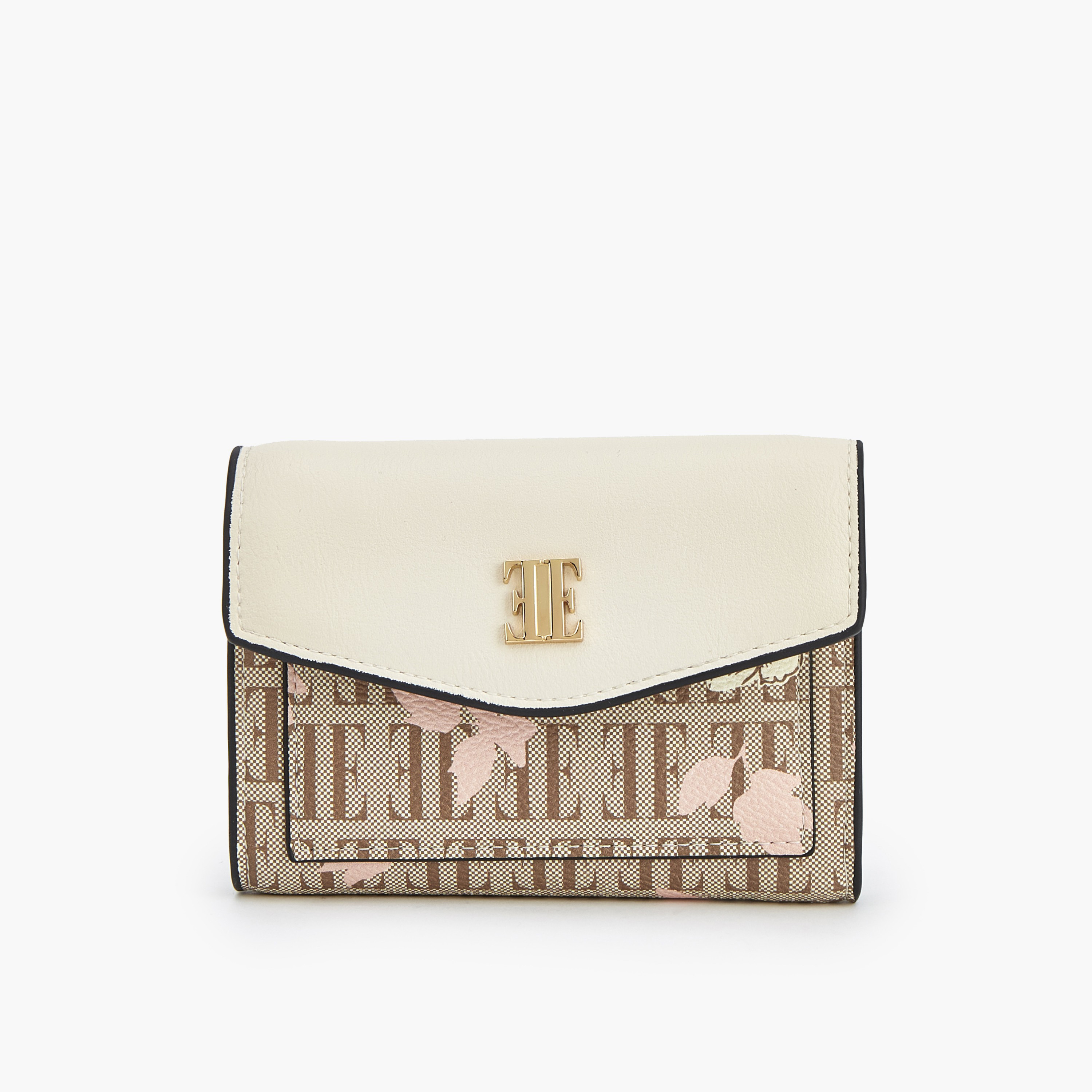 Elle Floral Monogram Print Wallet with Button Closure-women-bagsandwallets-wallets-image-1