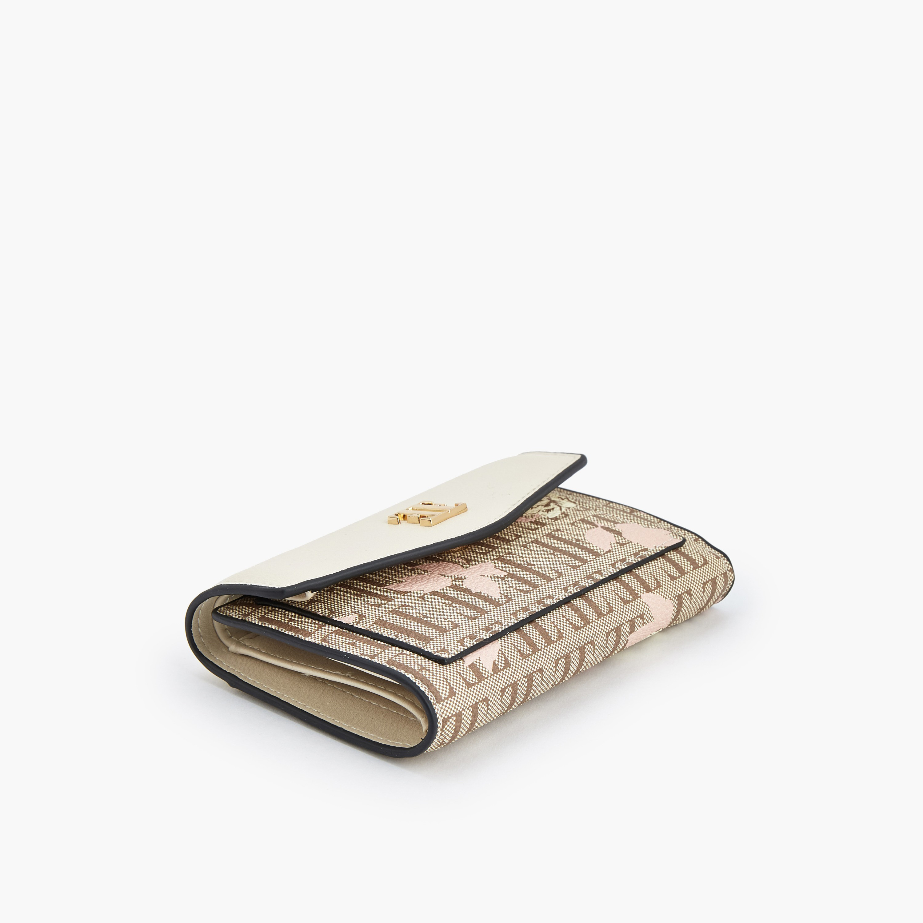 Elle Floral Monogram Print Wallet with Button Closure-women-bagsandwallets-wallets-image-5