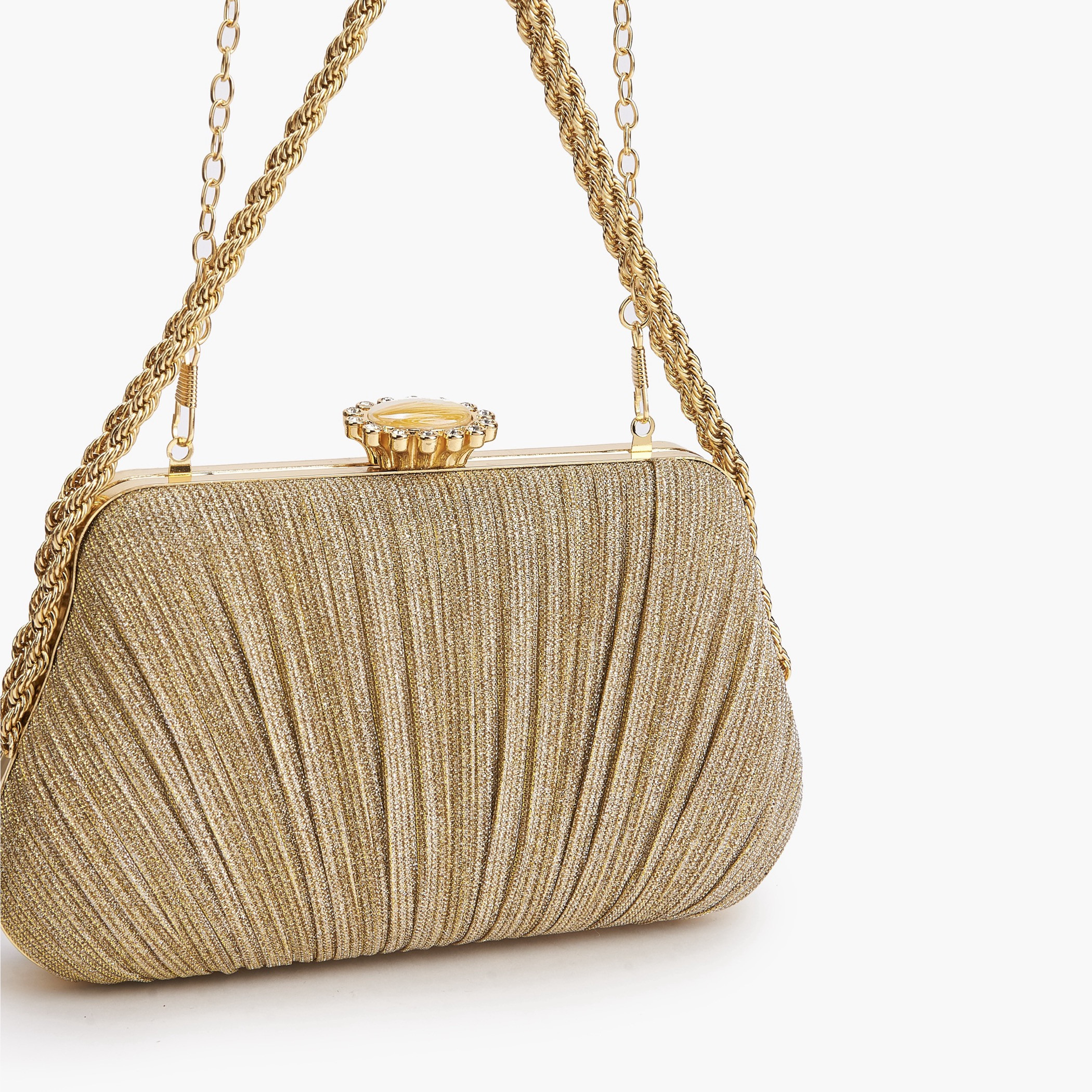 Paprika Pleated Clutch with Chain Strap-women-bagsandwallets-handbags-image-4