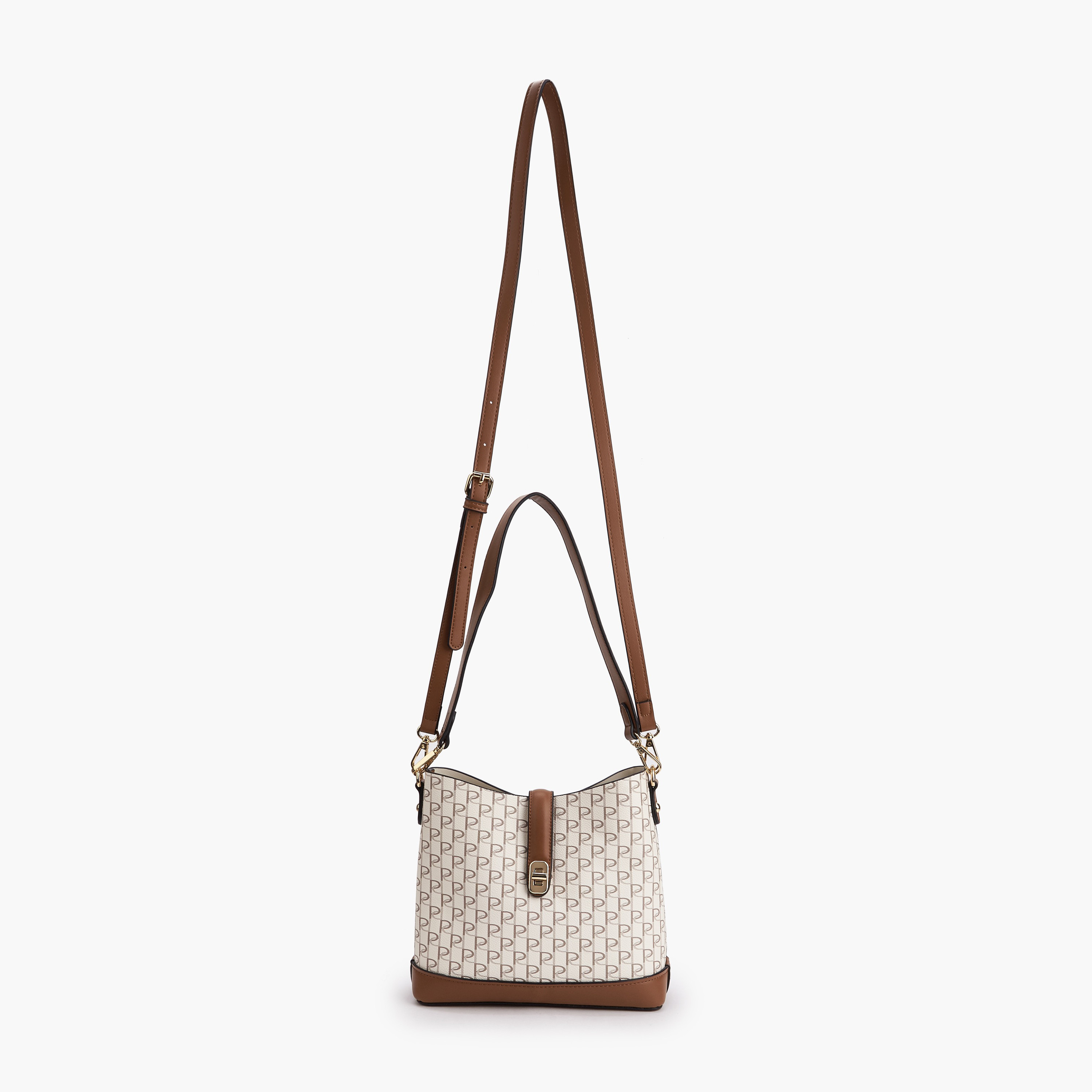 Paprika Monogram Print Shoulder Bag with Twist Lock Closure-women-bagsandwallets-handbags-image-2