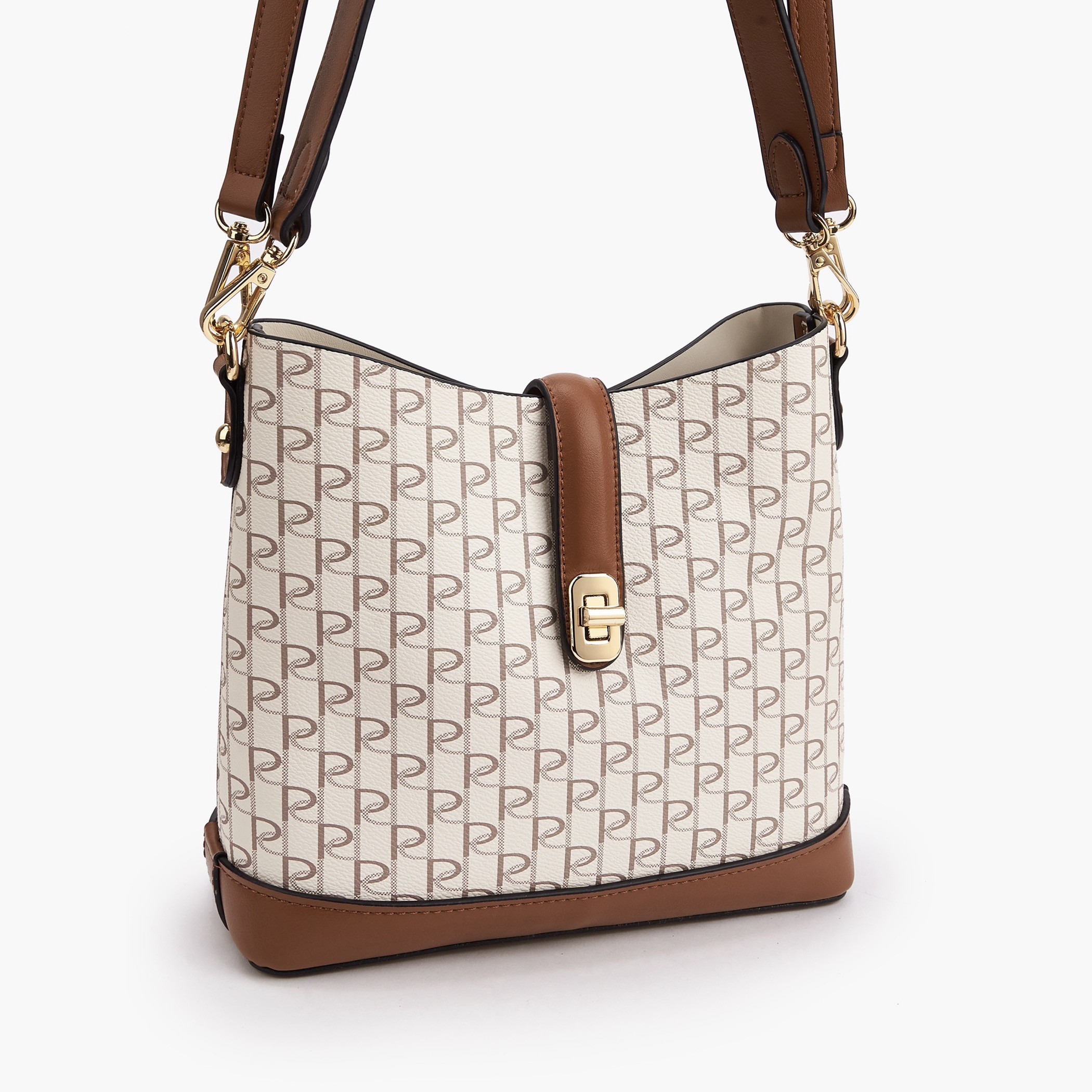 Paprika Monogram Print Shoulder Bag with Twist Lock Closure-women-bagsandwallets-handbags-image-4