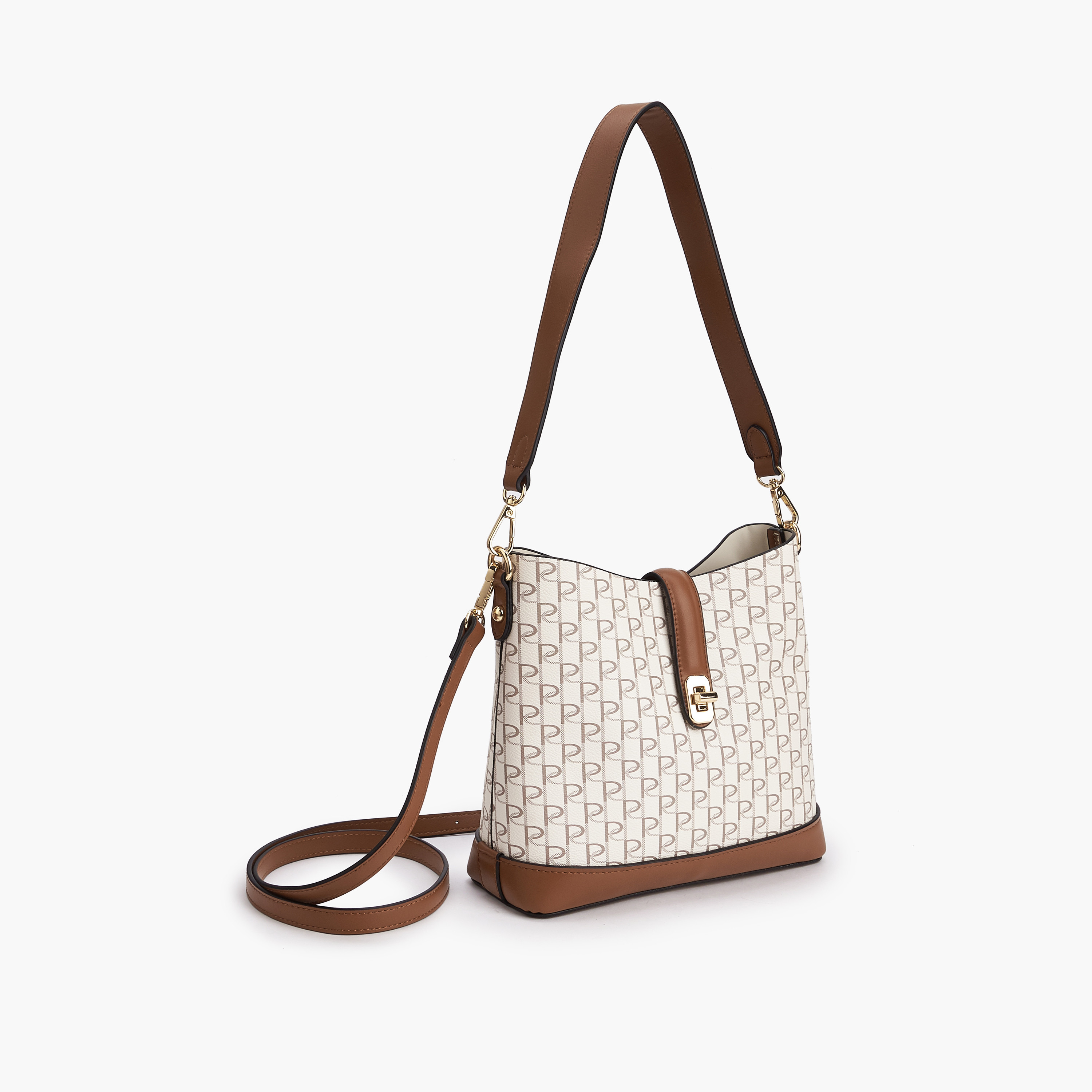 Paprika Monogram Print Shoulder Bag with Twist Lock Closure-women-bagsandwallets-handbags-image-5