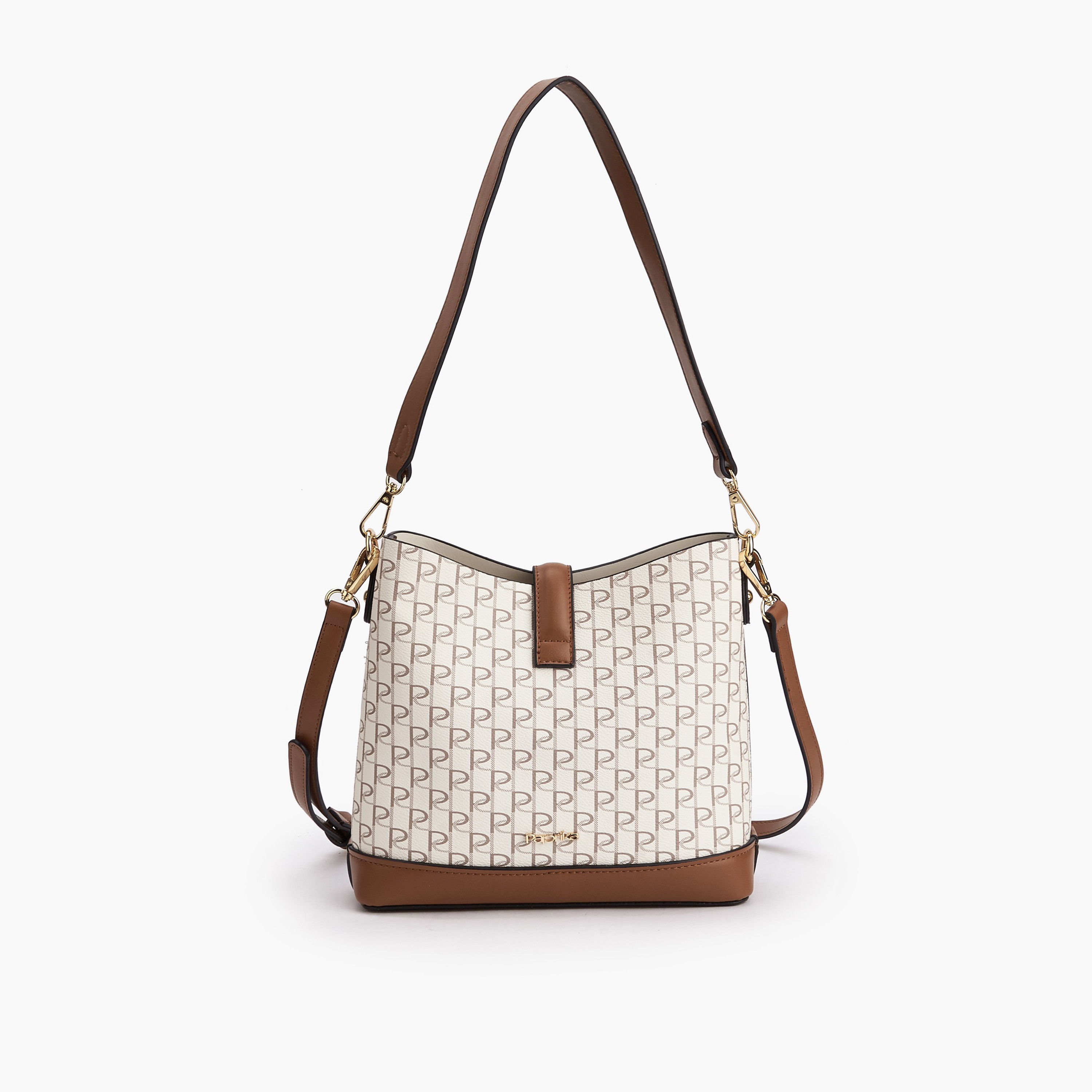 Paprika Monogram Print Shoulder Bag with Twist Lock Closure-women-bagsandwallets-handbags-image-6