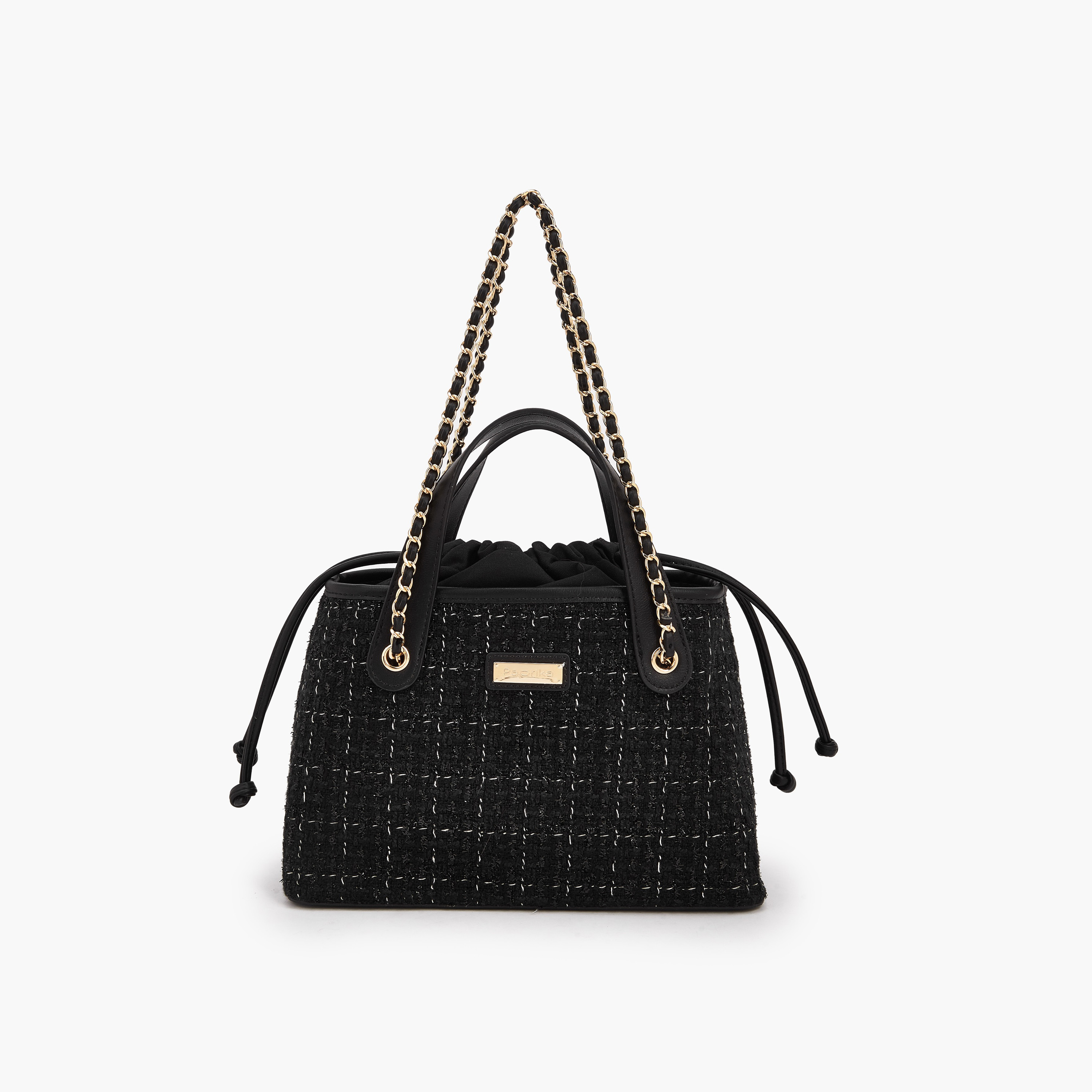 Paprika Jacquard Textured Tote Bag with Drawstring Closure-women-bagsandwallets-handbags-image-1