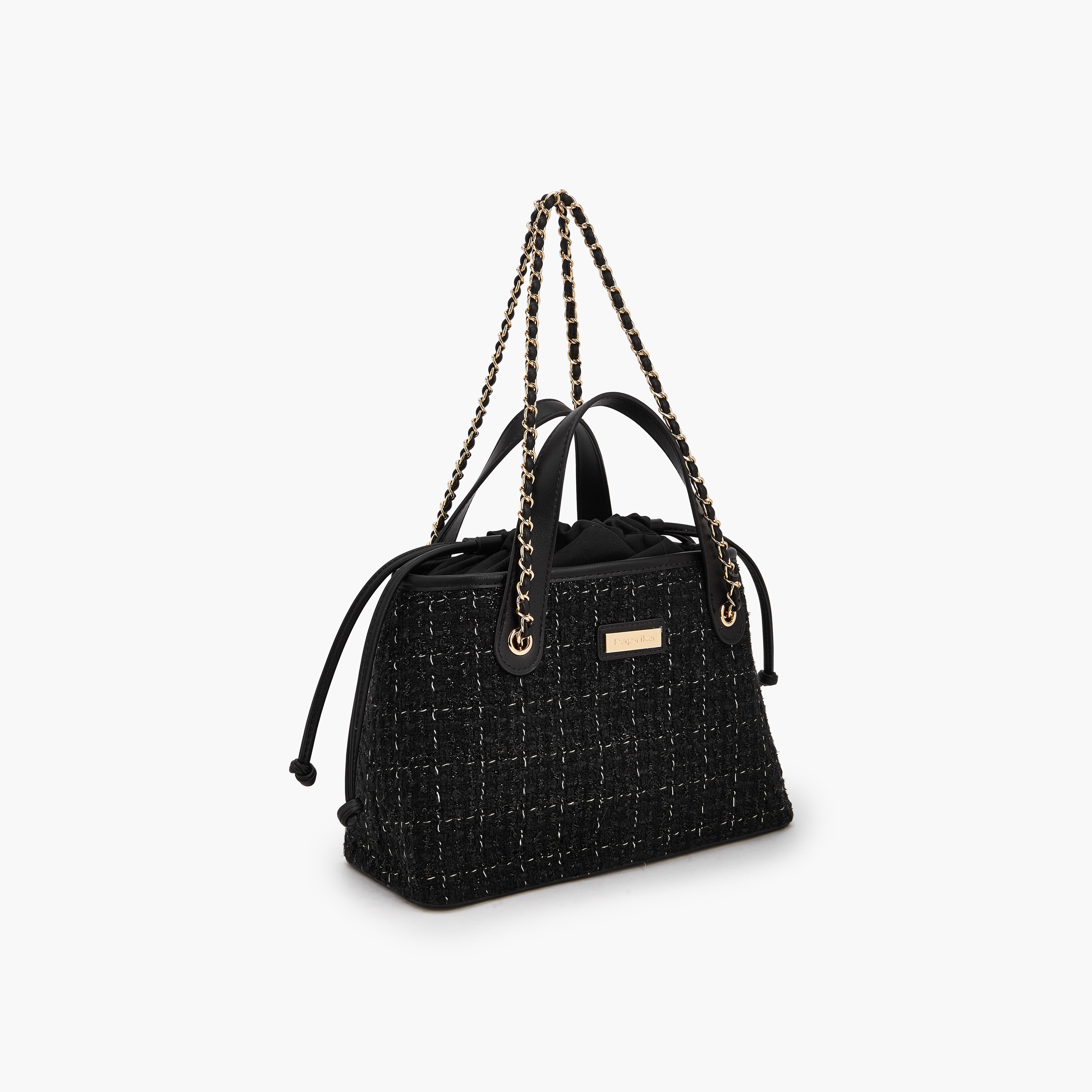 Paprika Jacquard Textured Tote Bag with Drawstring Closure-women-bagsandwallets-handbags-image-3