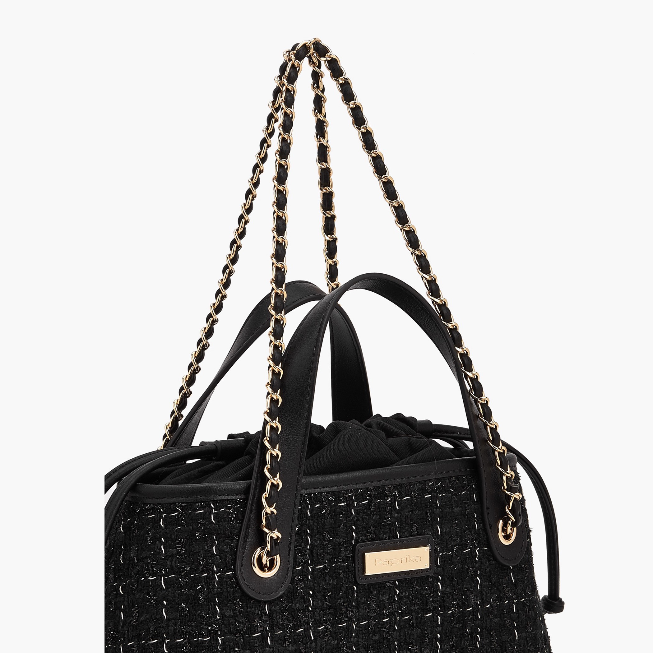 Paprika Jacquard Textured Tote Bag with Drawstring Closure-women-bagsandwallets-handbags-image-4