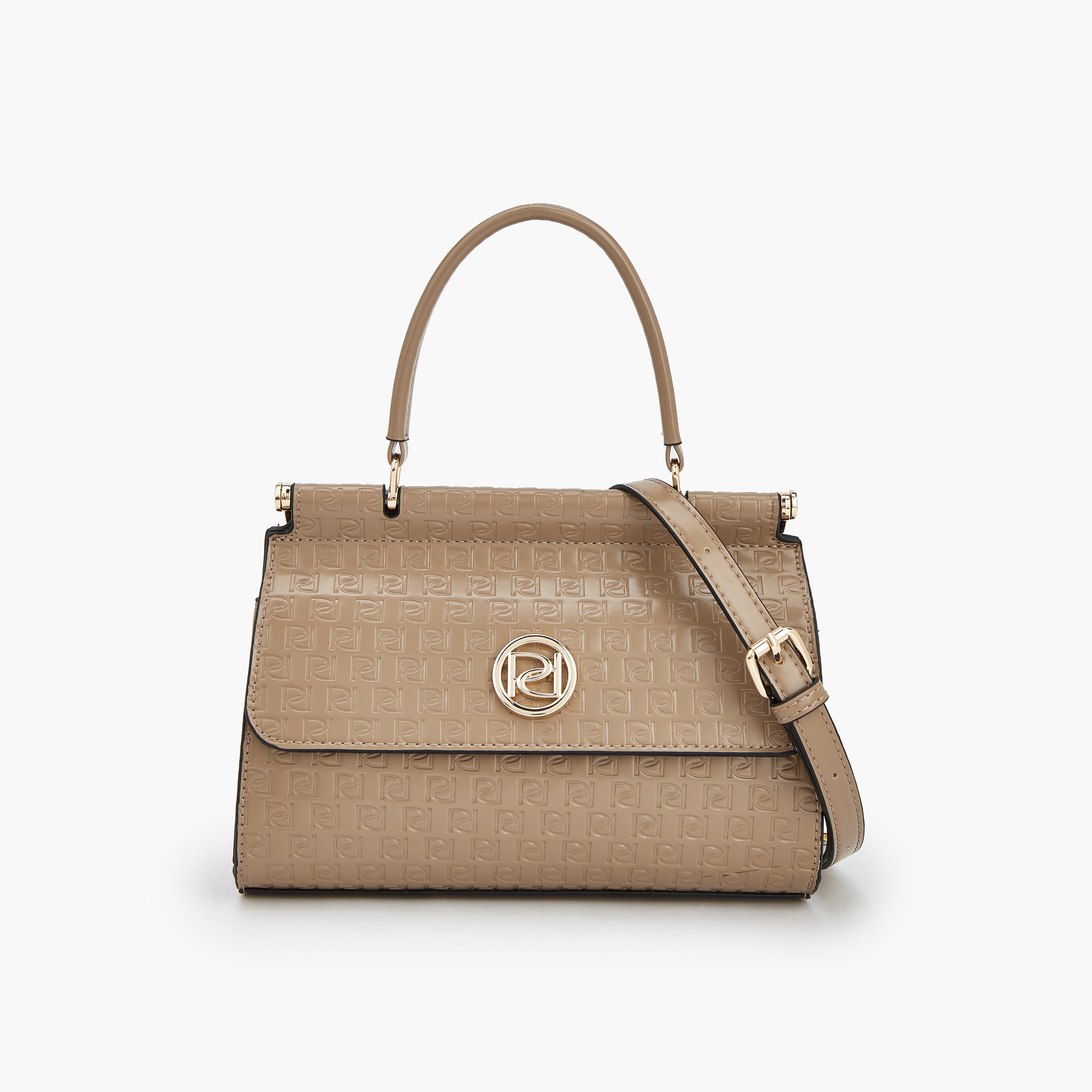 Paprika Monogram Embossed Satchel Bag with Detachable Strap-women-bagsandwallets-handbags-image-1