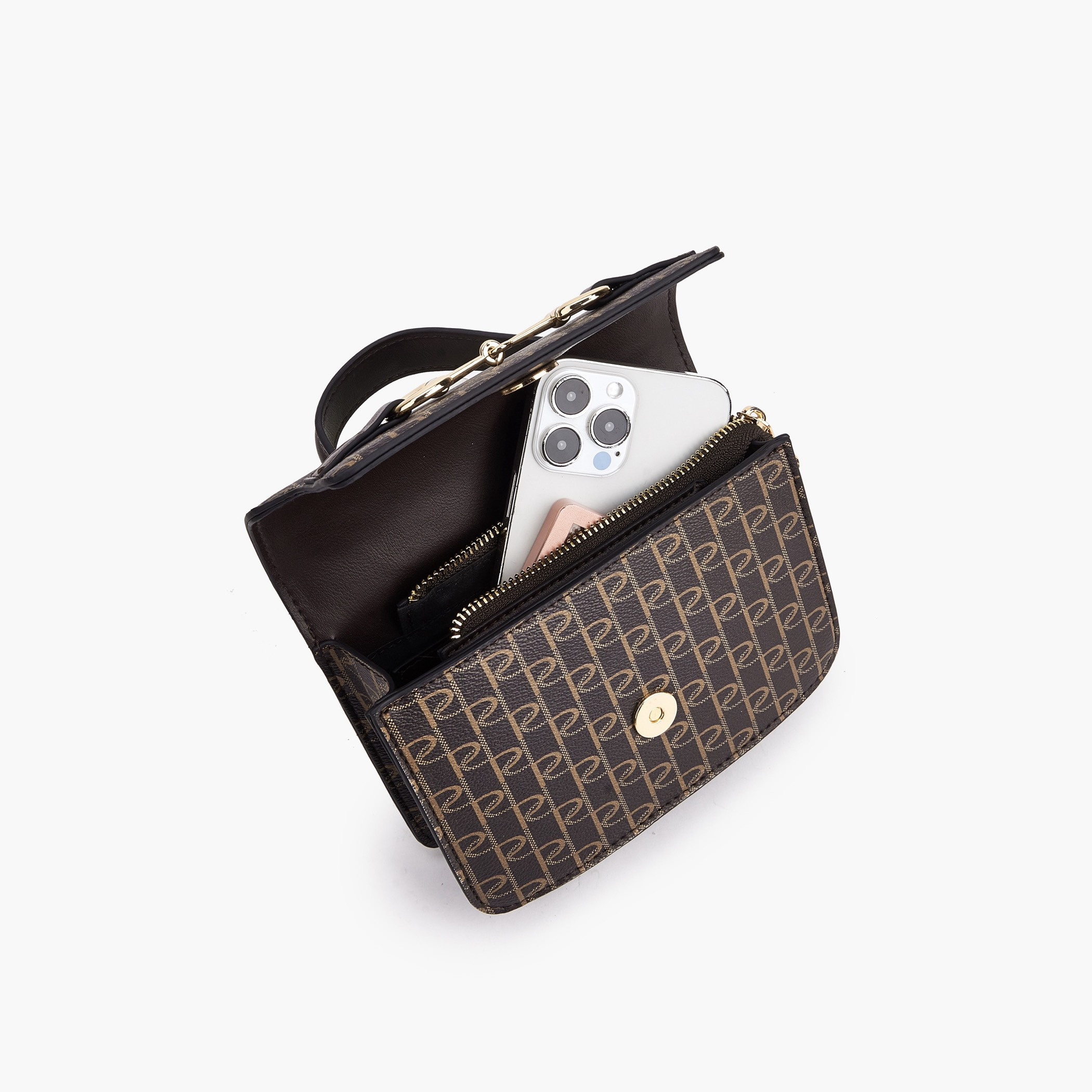 شنطة ساتشل بطبعات مونوجرام وزر إغلاق من بابريكا-women-bagsandwallets-handbags-image-3