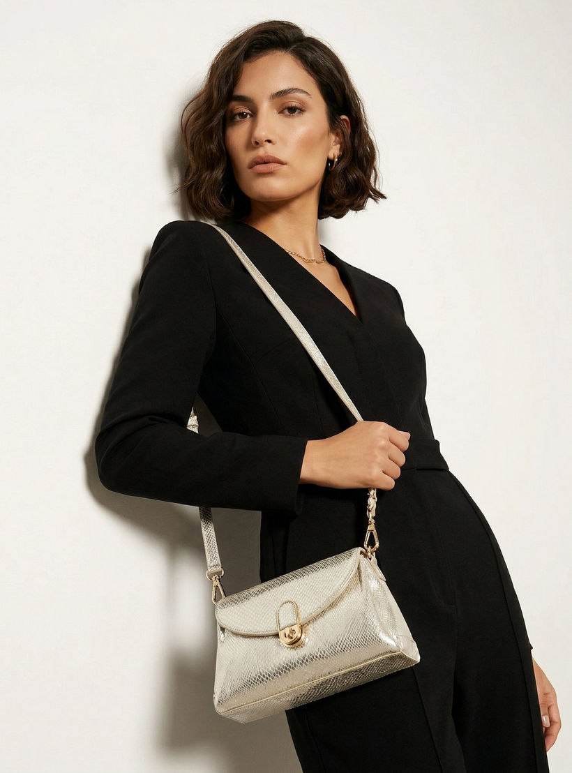 Paprika Metallic Textured Crossbody Bag with Twist Lock Closure-women-bagsandwallets-handbags-image-2
