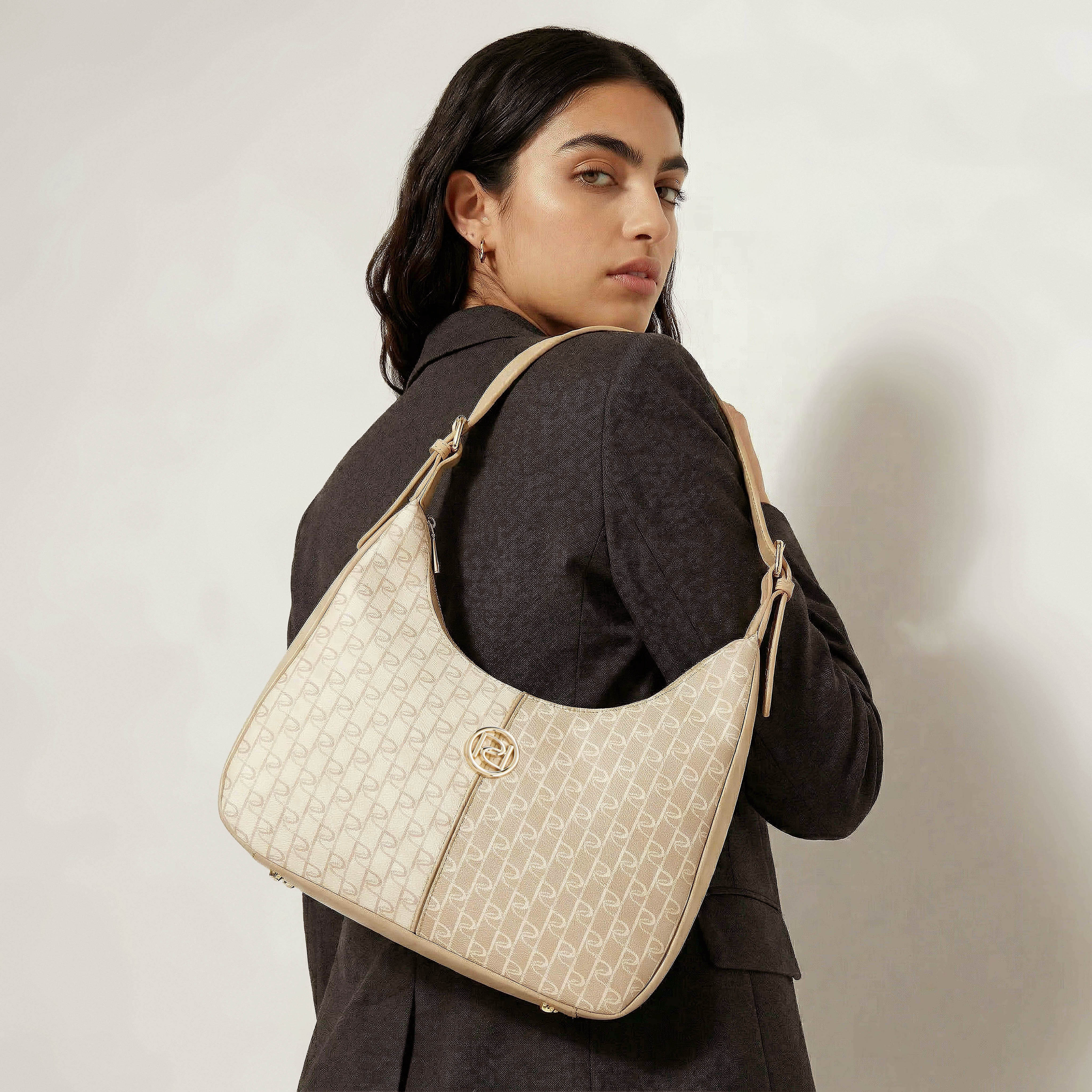 Paprika Monogram Print Shoulder Bag with Zip Closure-women-bagsandwallets-handbags-image-1