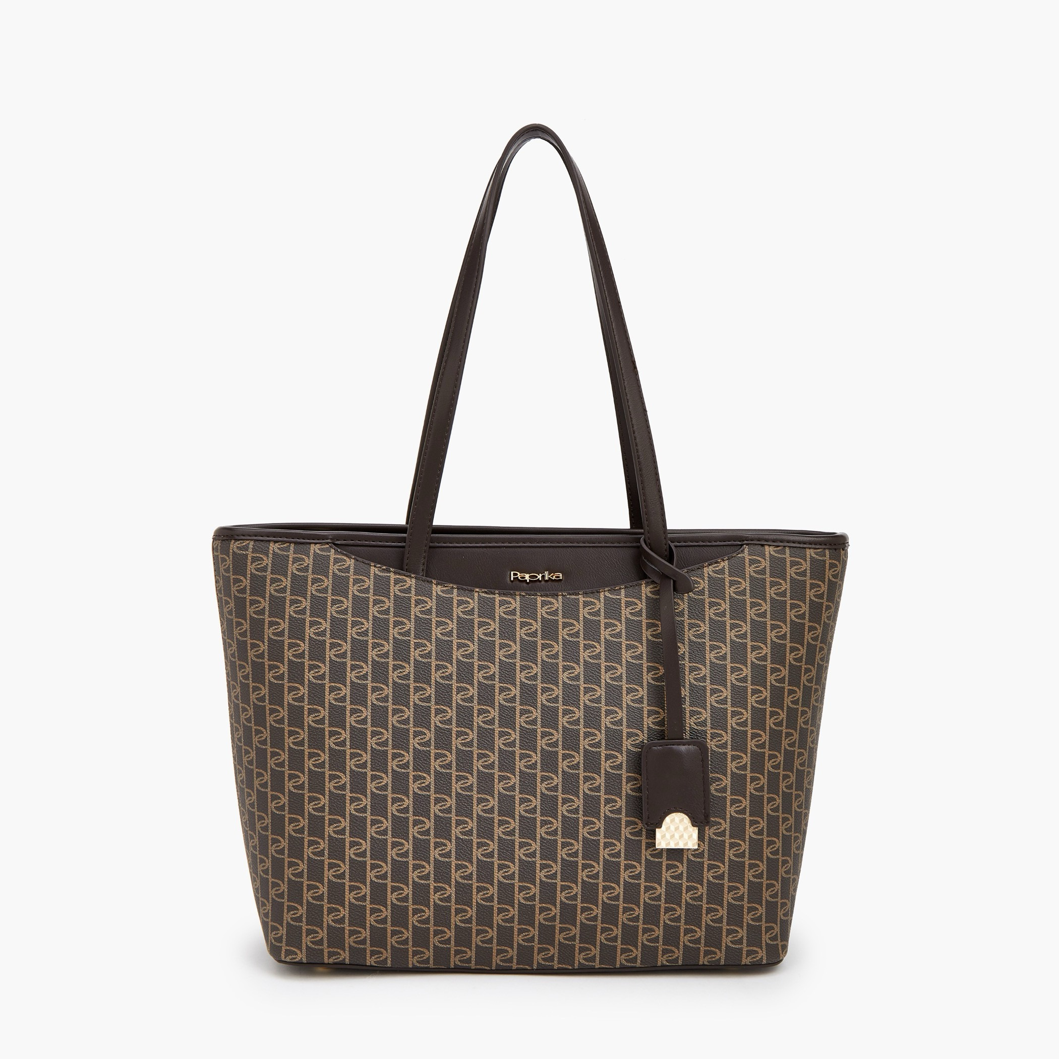 Paprika Monogram Print Tote Bag with Double Handles-women-bagsandwallets-handbags-image-1