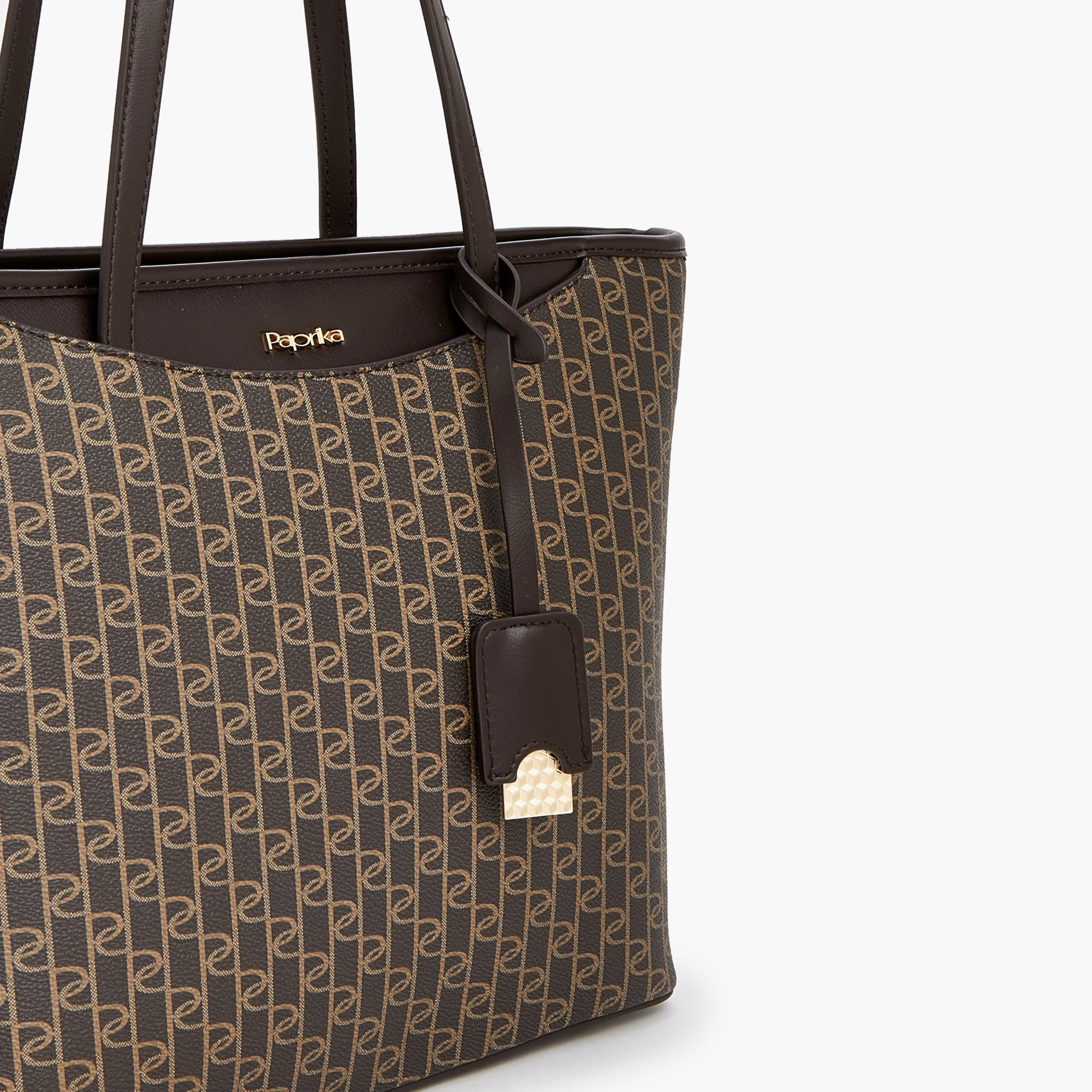 Paprika Monogram Print Tote Bag with Double Handles-women-bagsandwallets-handbags-image-2