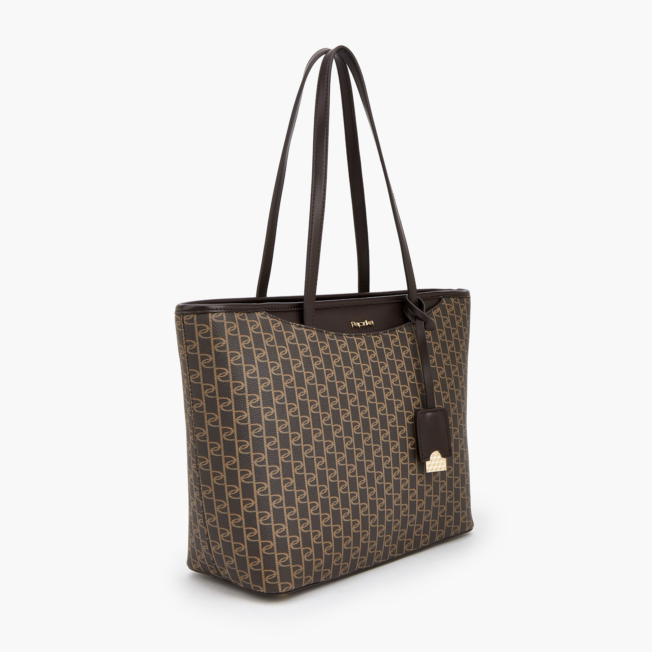 Paprika Monogram Print Tote Bag with Double Handles-women-bagsandwallets-handbags-image-3