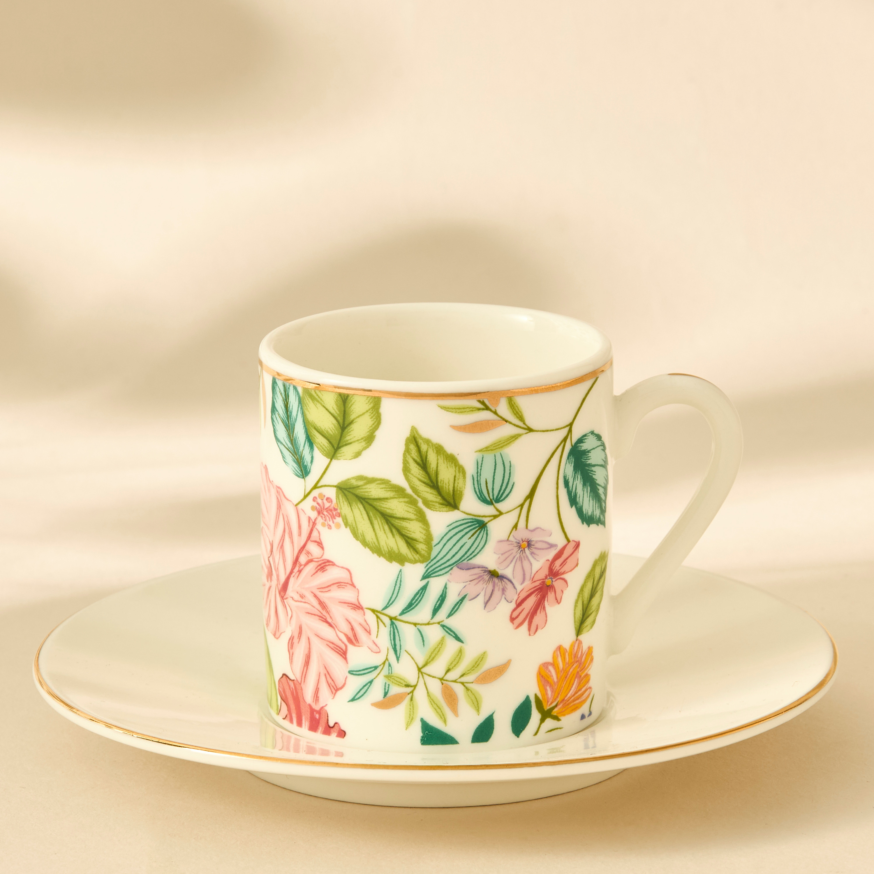Summer Hot Flower Printed Espresso Cup and Saucer Set-household-dining-teaandcoffee-teaandcoffeesets-image-1