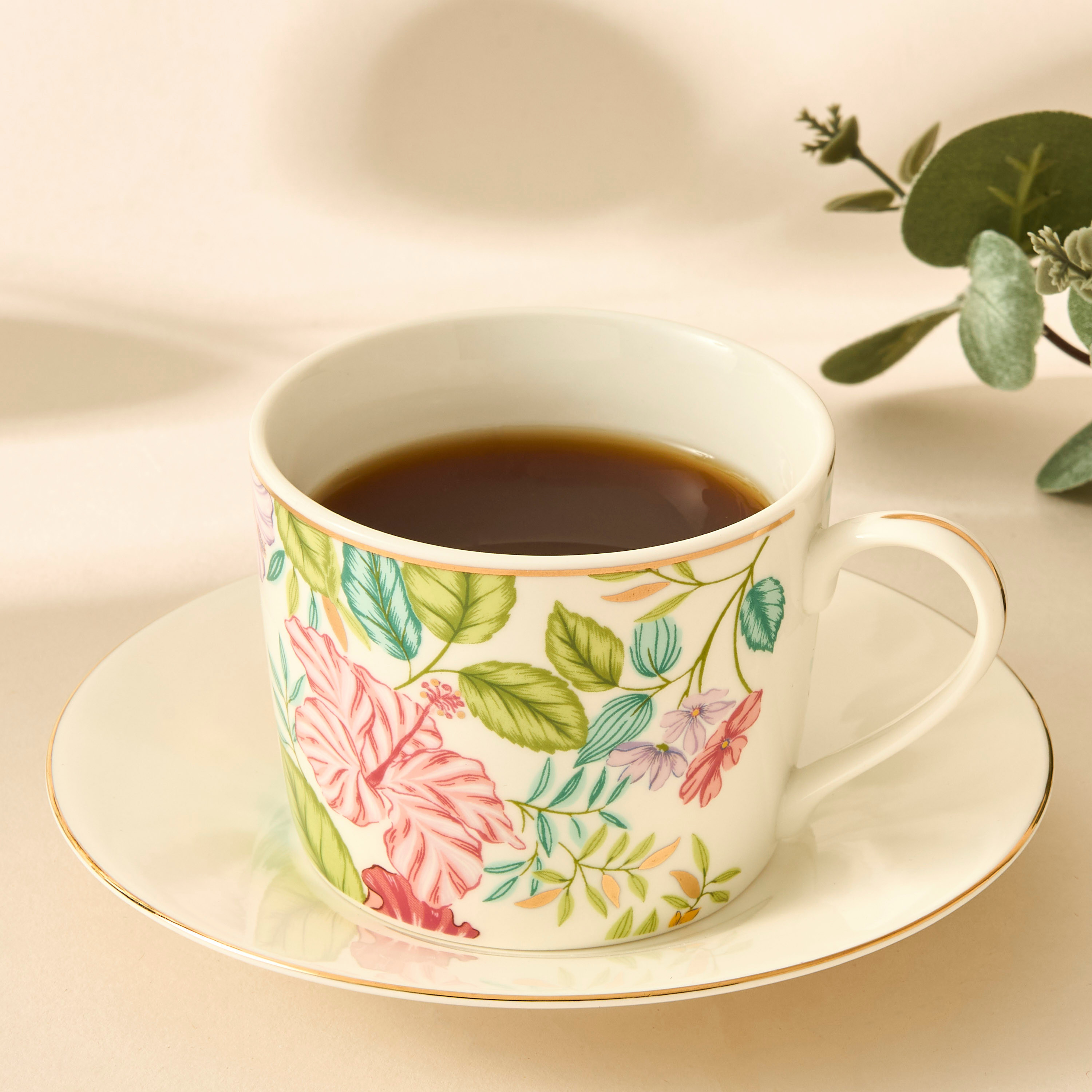 Summer Hot Flower Printed Ceramic Cup and Saucer Set-household-dining-teaandcoffee-teaandcoffeesets-image-2