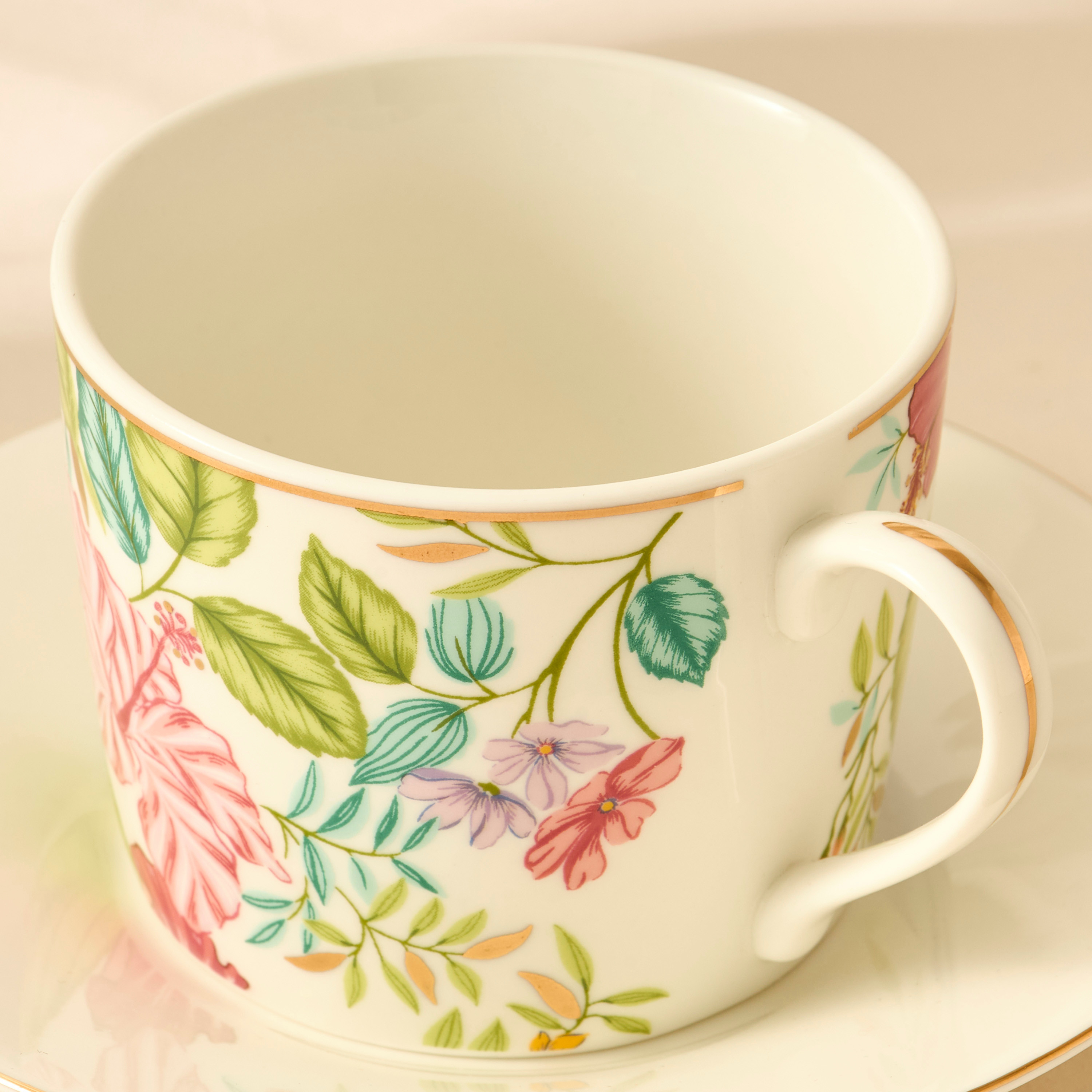 Summer Hot Flower Printed Ceramic Cup and Saucer Set-household-dining-teaandcoffee-teaandcoffeesets-image-3