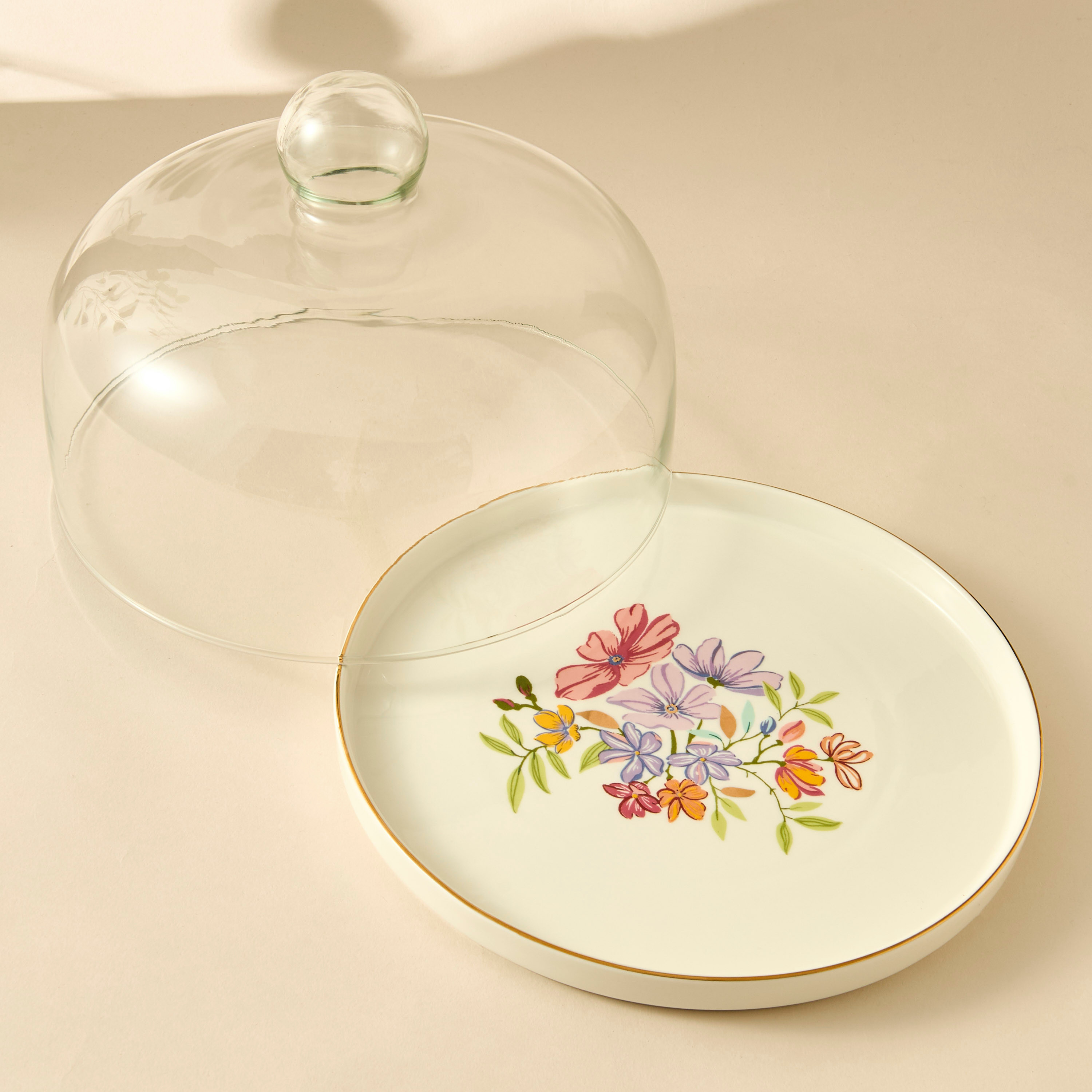 Summer Hot Flower Printed Ceramic Cake Platter with Dome Lid-household-dining-serveware-cakestands-image-4