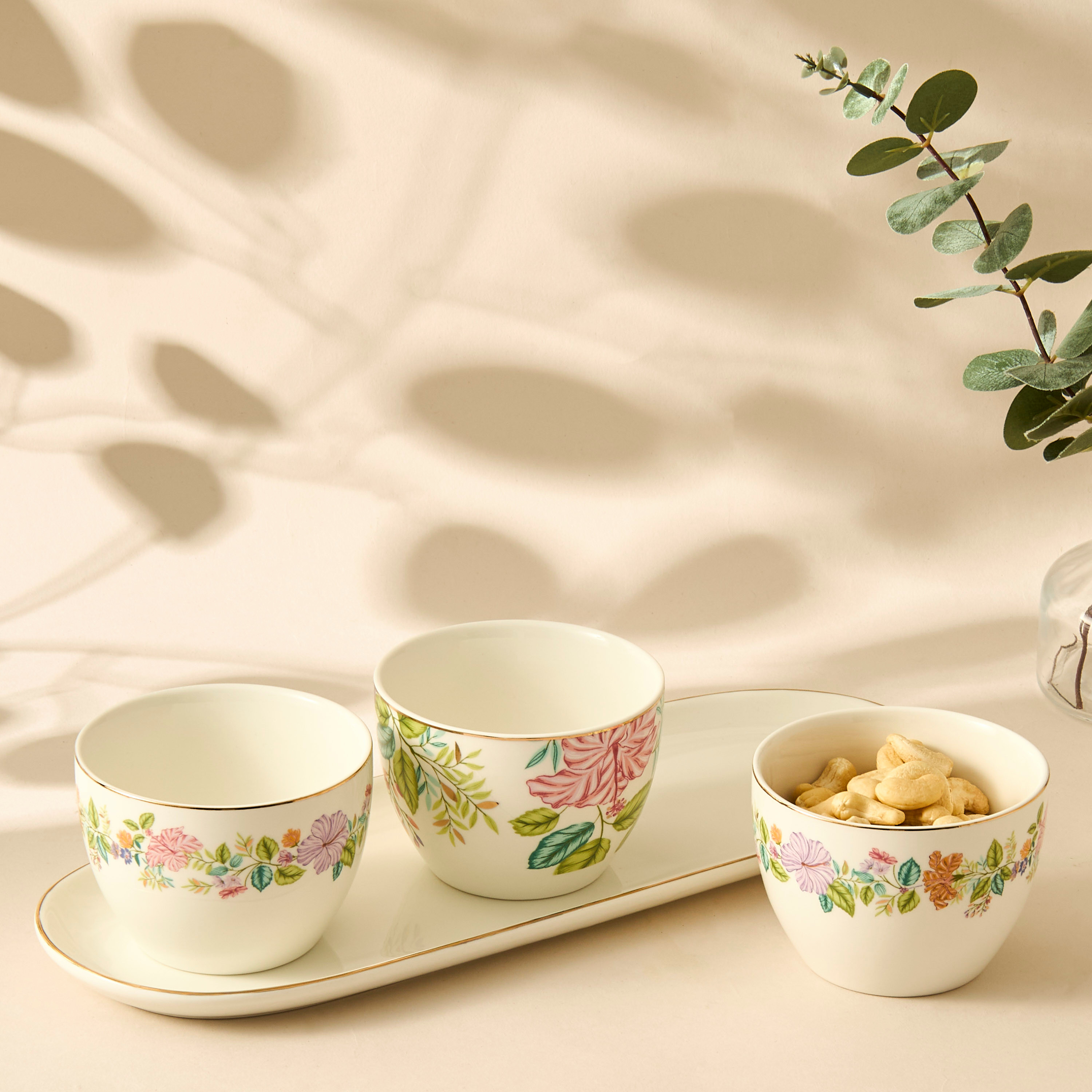 Summer Hot Flower Printed 3-Piece Ceramic Serving Bowl Set with Tray-household-dining-serveware-servingtrays-image-2